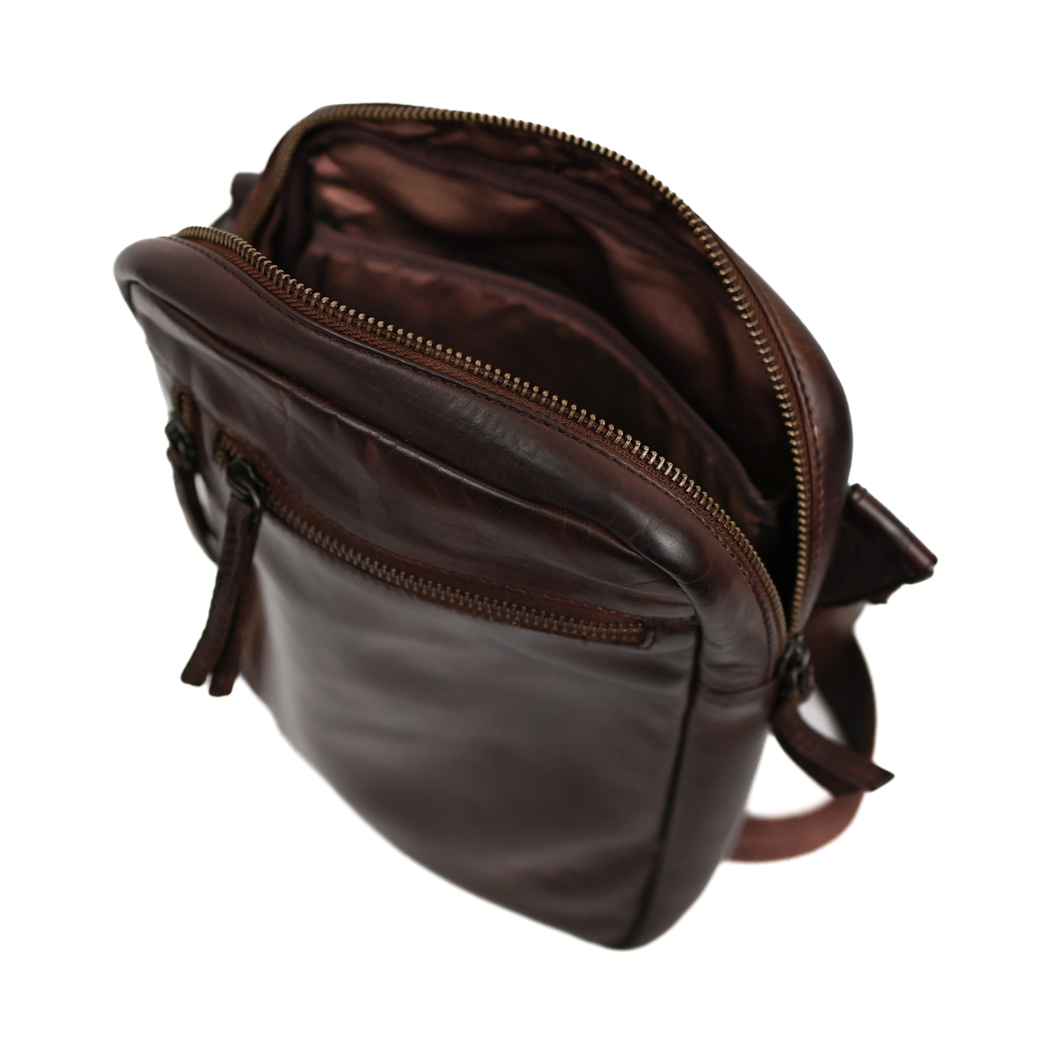 Schoudertasje met ritsen 'Jody' donkerbruin