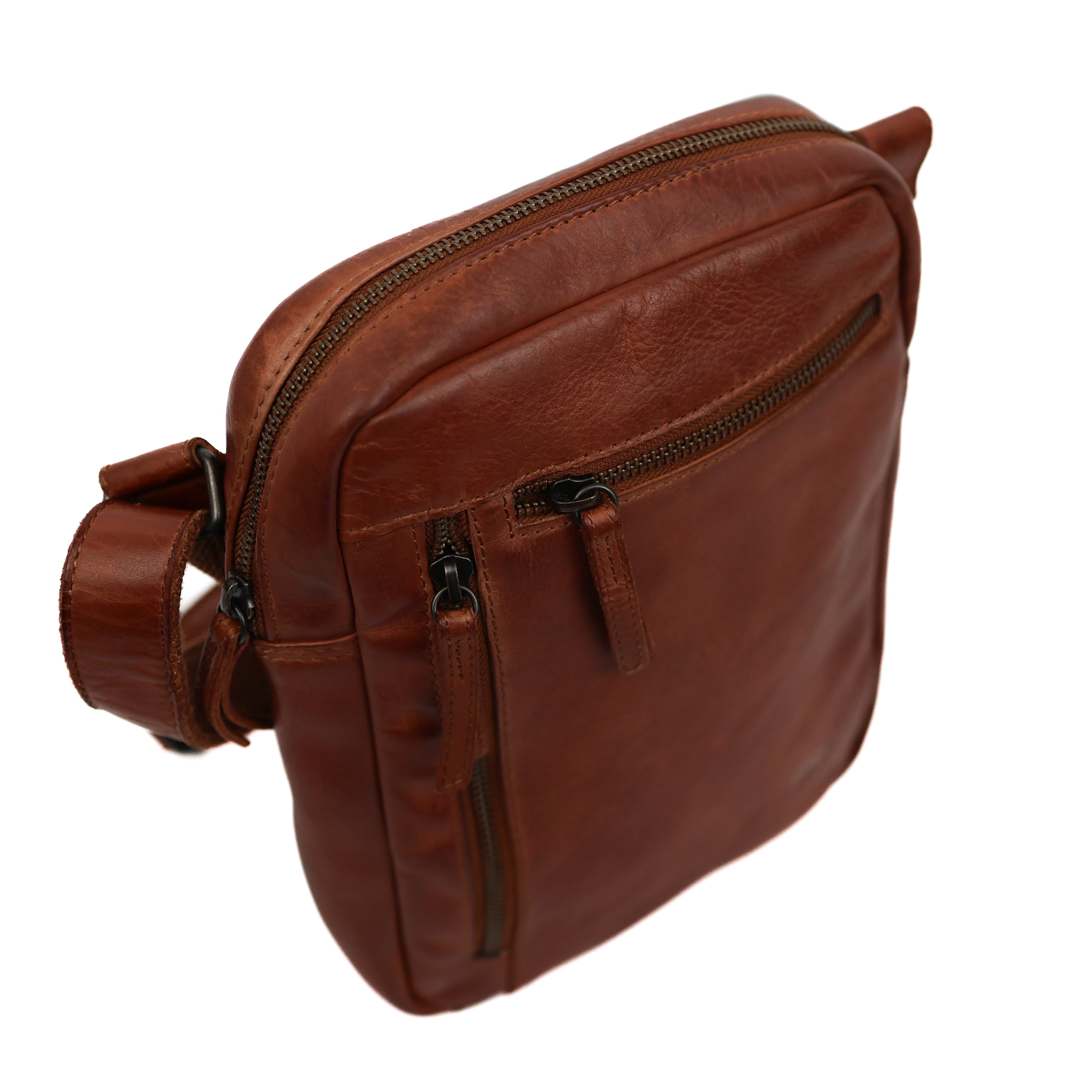 Schoudertasje met ritsen 'Jody' cognac