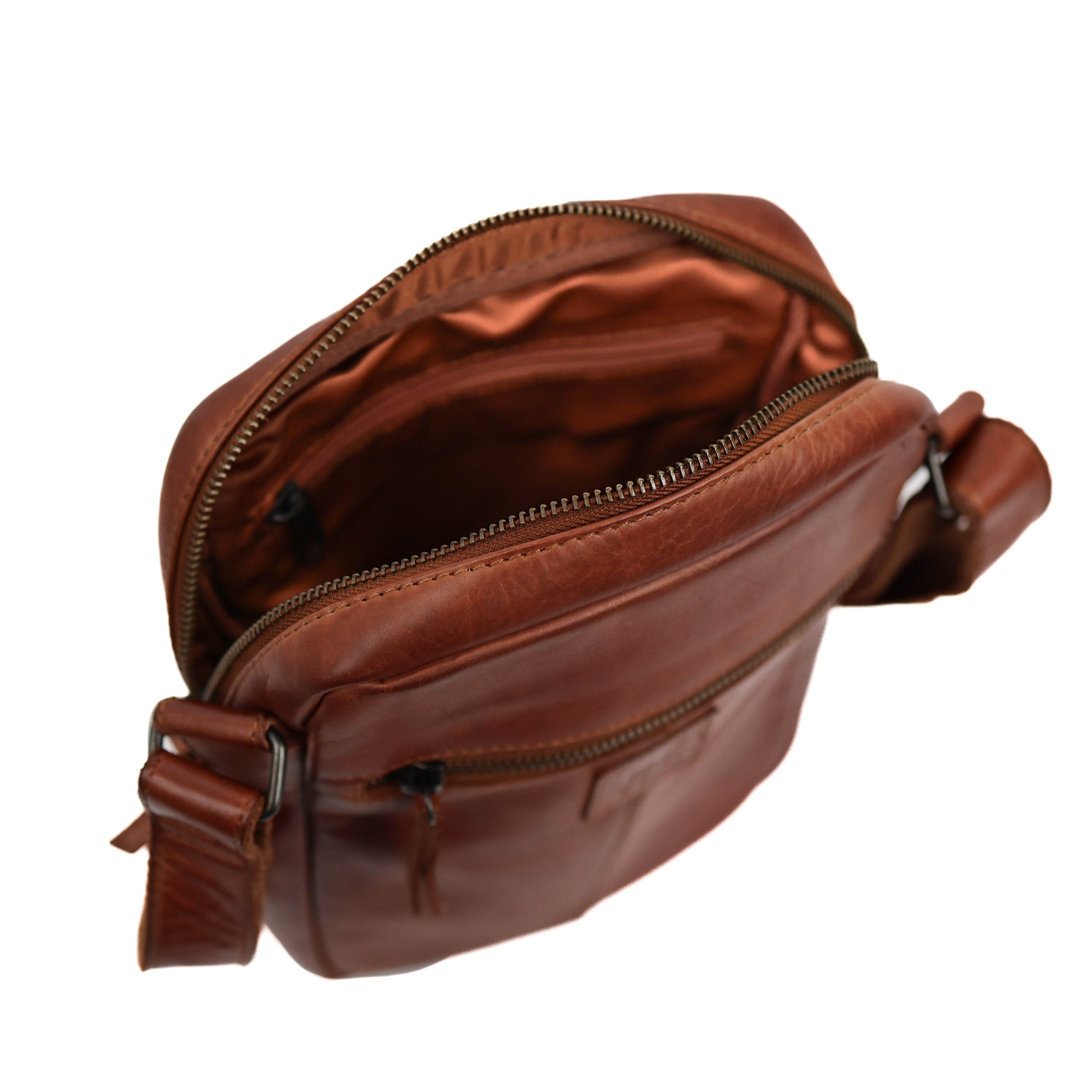 Schoudertasje met ritsen 'Jody' cognac