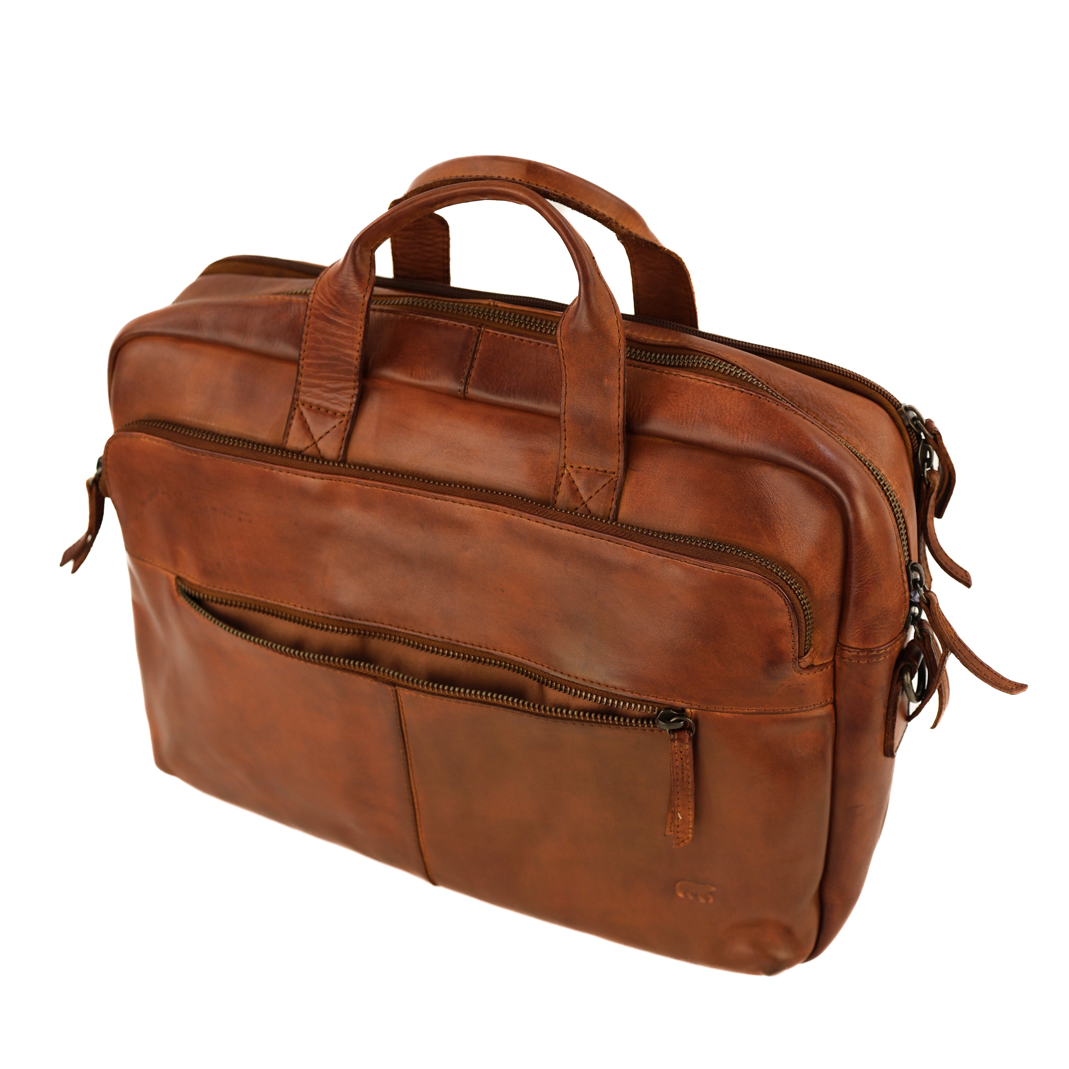 Laptoptas 15.6” met dubbele rits 'Jamie' cognac