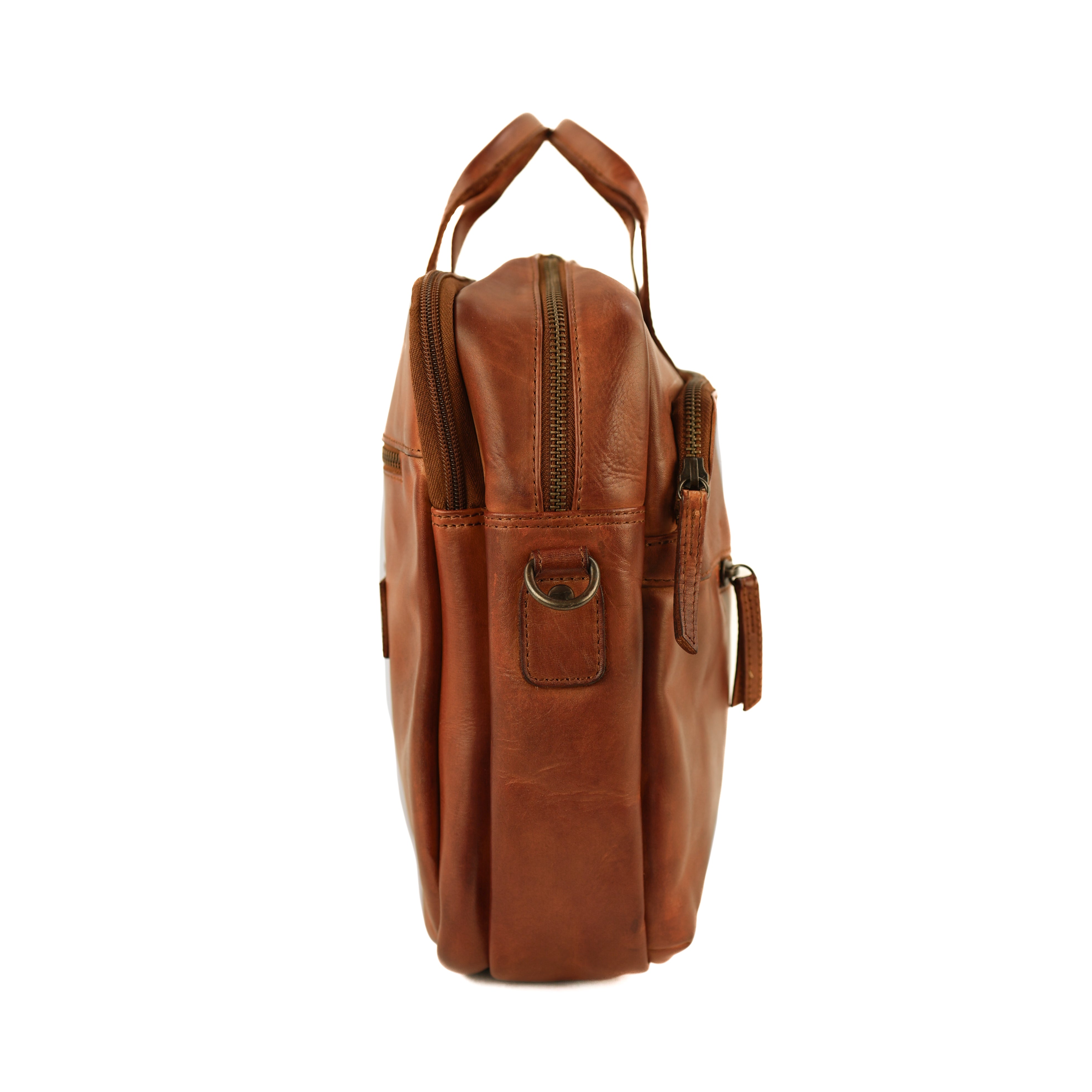 Laptoptas 15.6” met dubbele rits 'Jamie' cognac