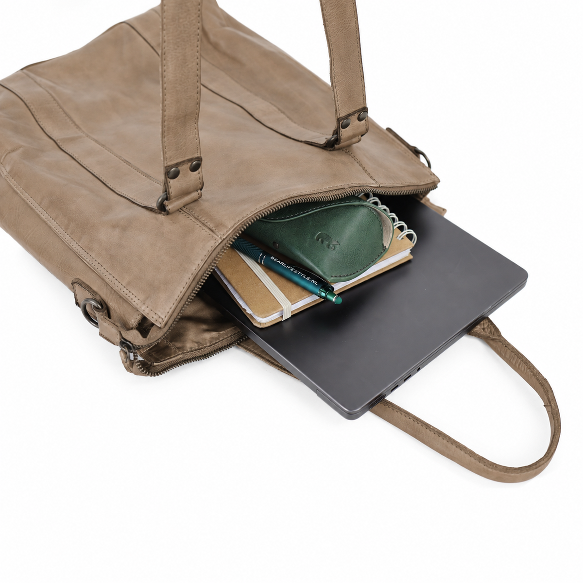 Hand-/schoudertas met laptopvak - 'Freya' beige