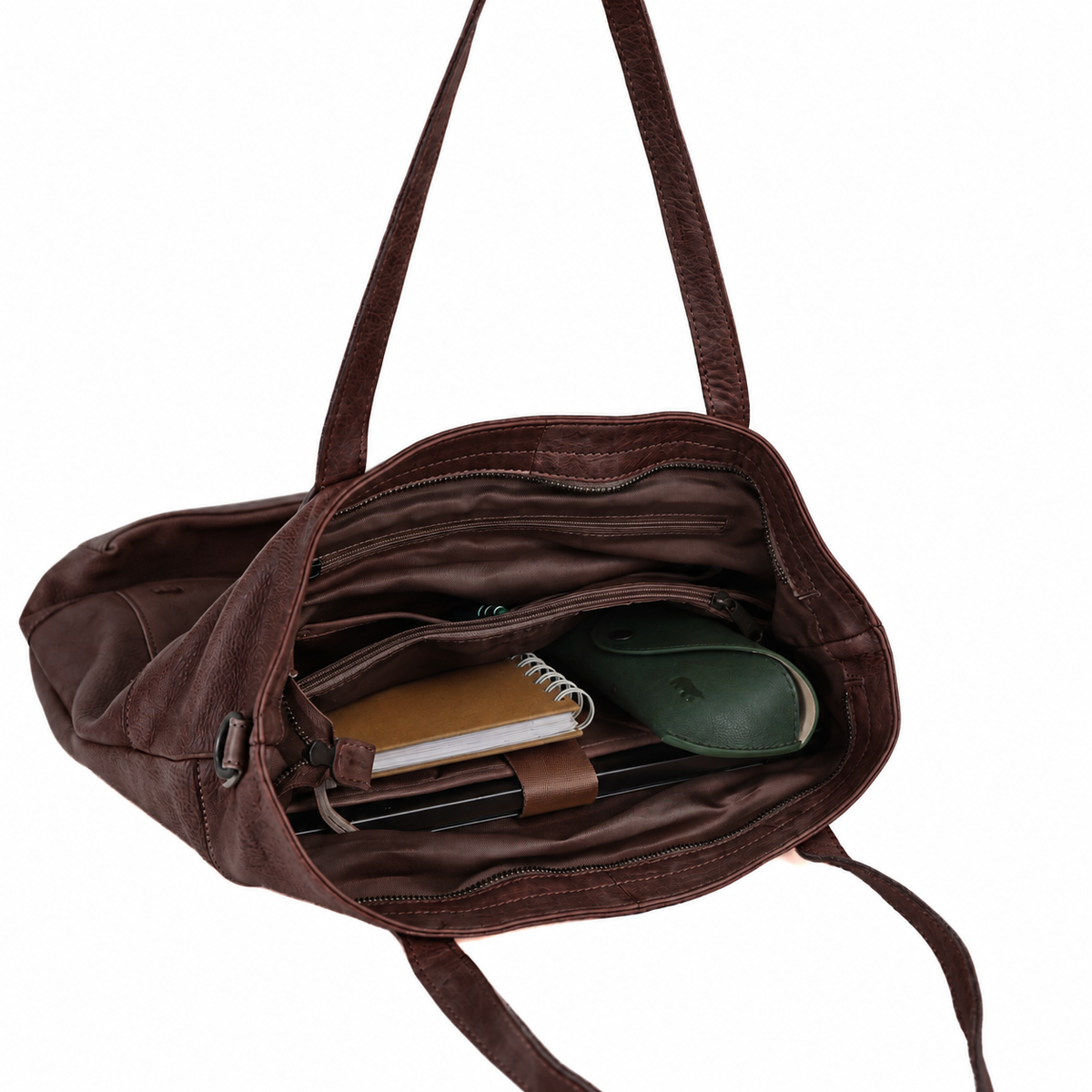 Ruime shopper/schoudertas met laptopvak - 'Claire' donkerbruin