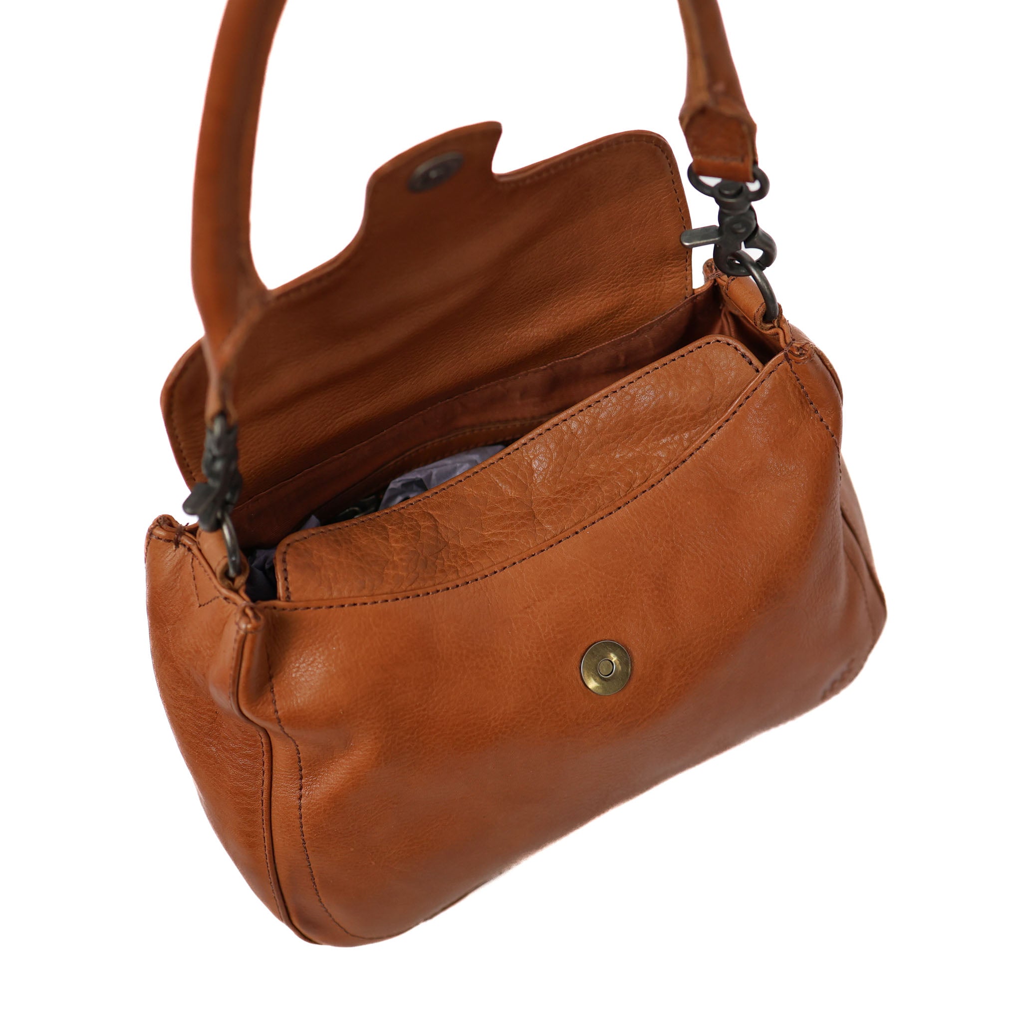 Hand/shoulderbag with flap 'Fenna' cognac