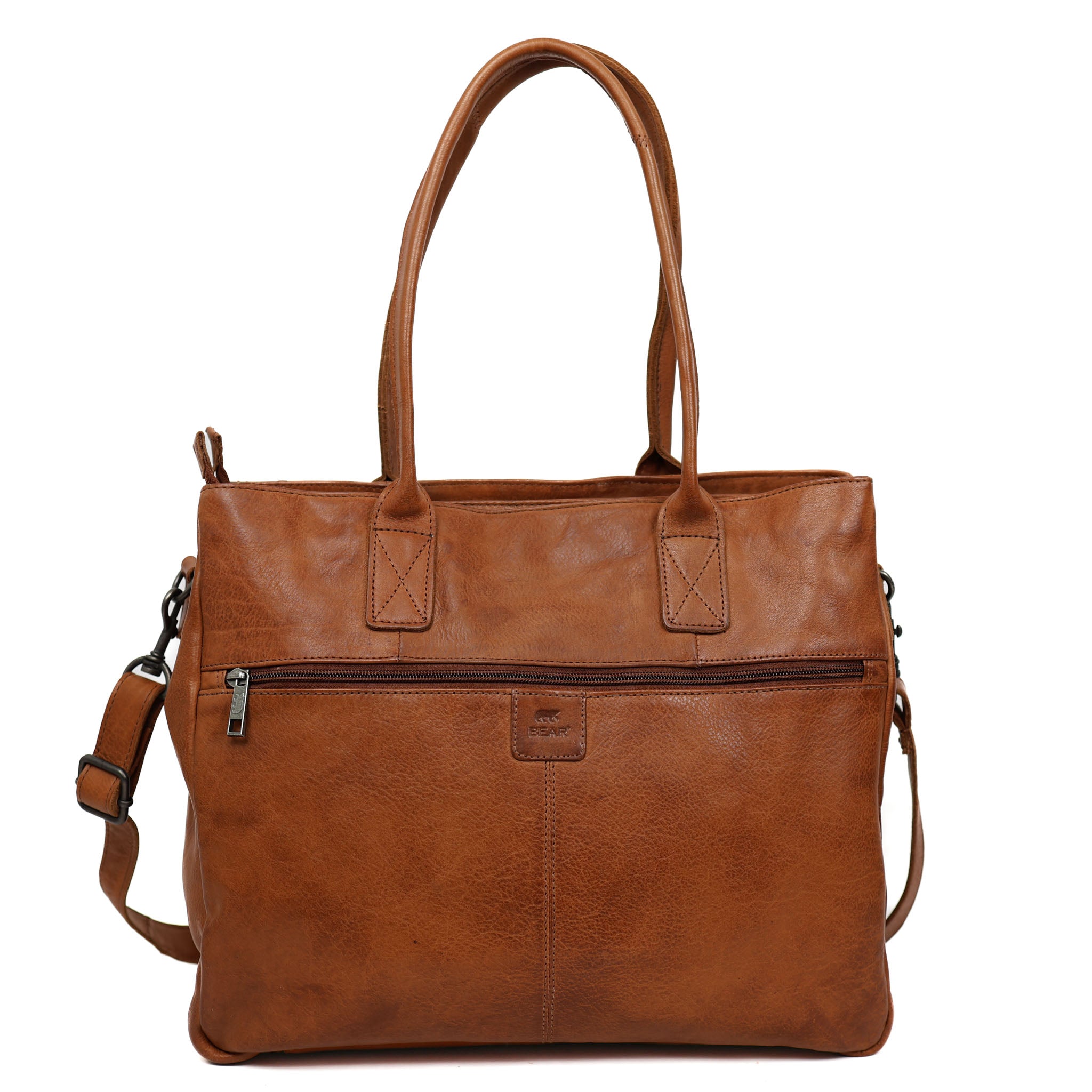 Hand/shoulderbag with laptop compartment 'Maeve' cognac
