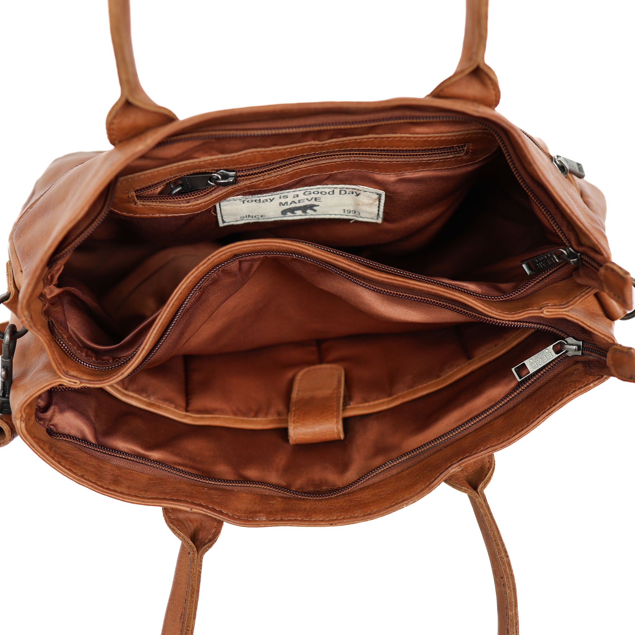 Hand/shoulderbag with laptop compartment 'Maeve' cognac