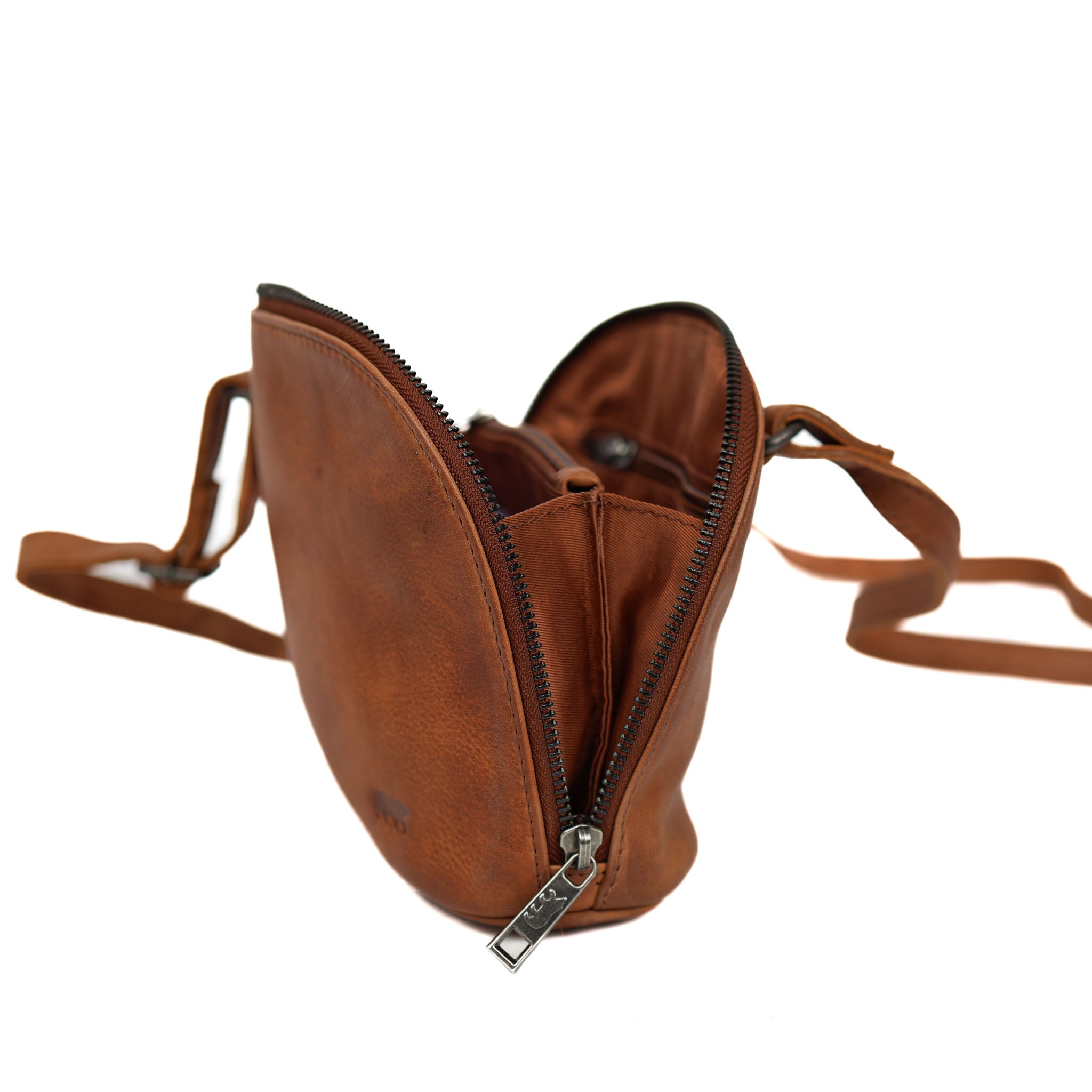 Schoudertasje met rits 'Hidde' cognac