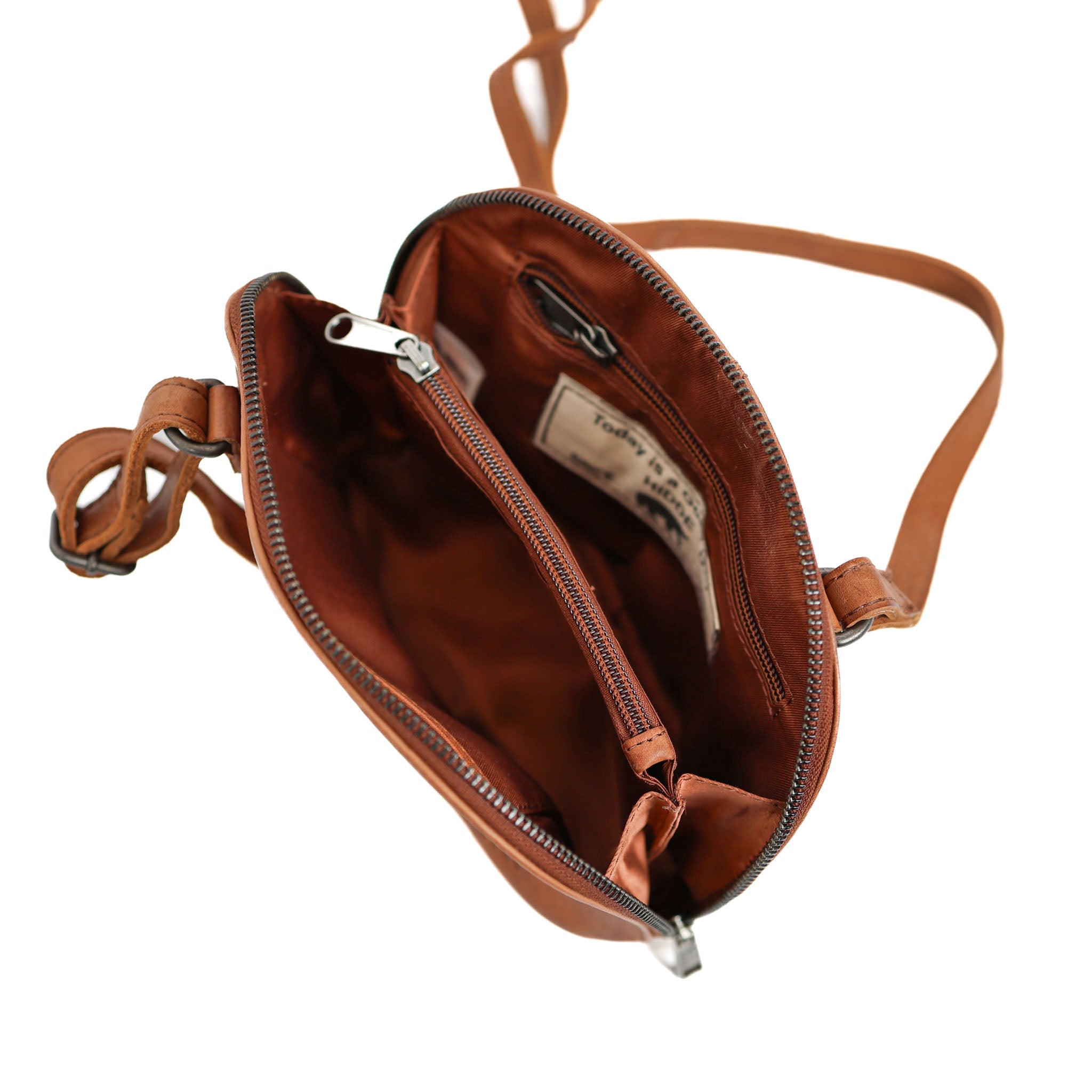 Schoudertasje met rits 'Hidde' cognac