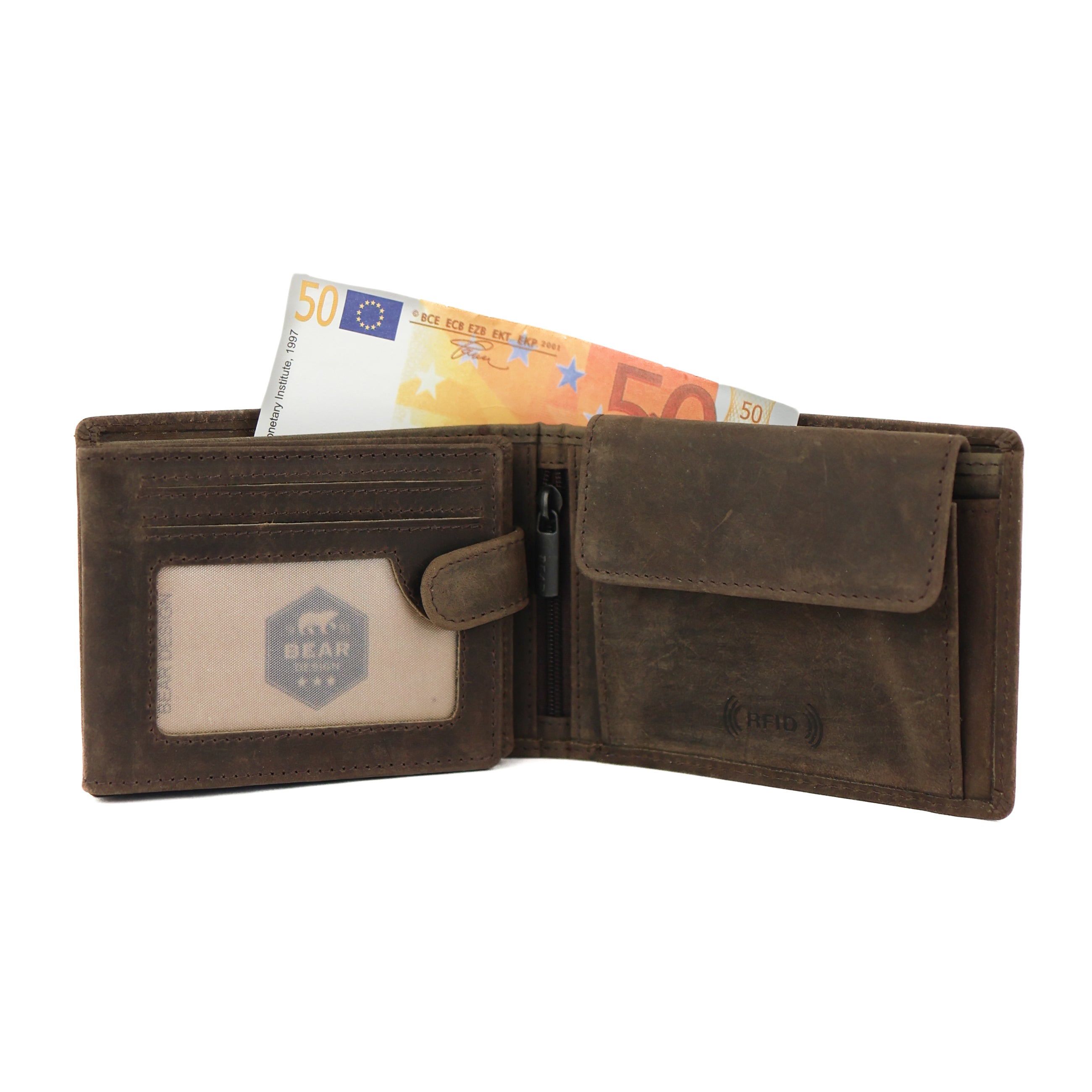 Ruime herenportemonnee/billfold 'Tijn' bruin