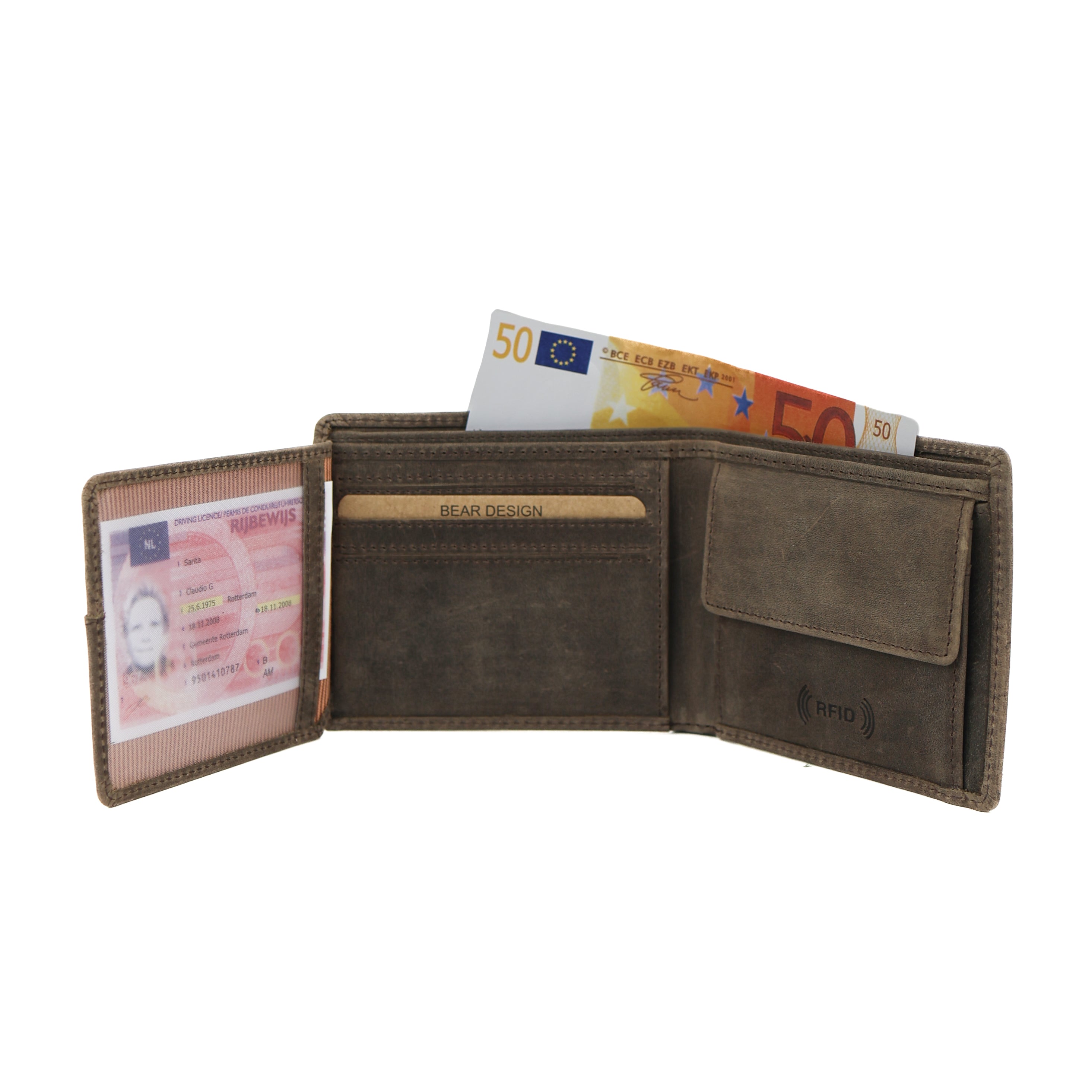 Kleine heren portemonnee/billfold 'Tom' bruin