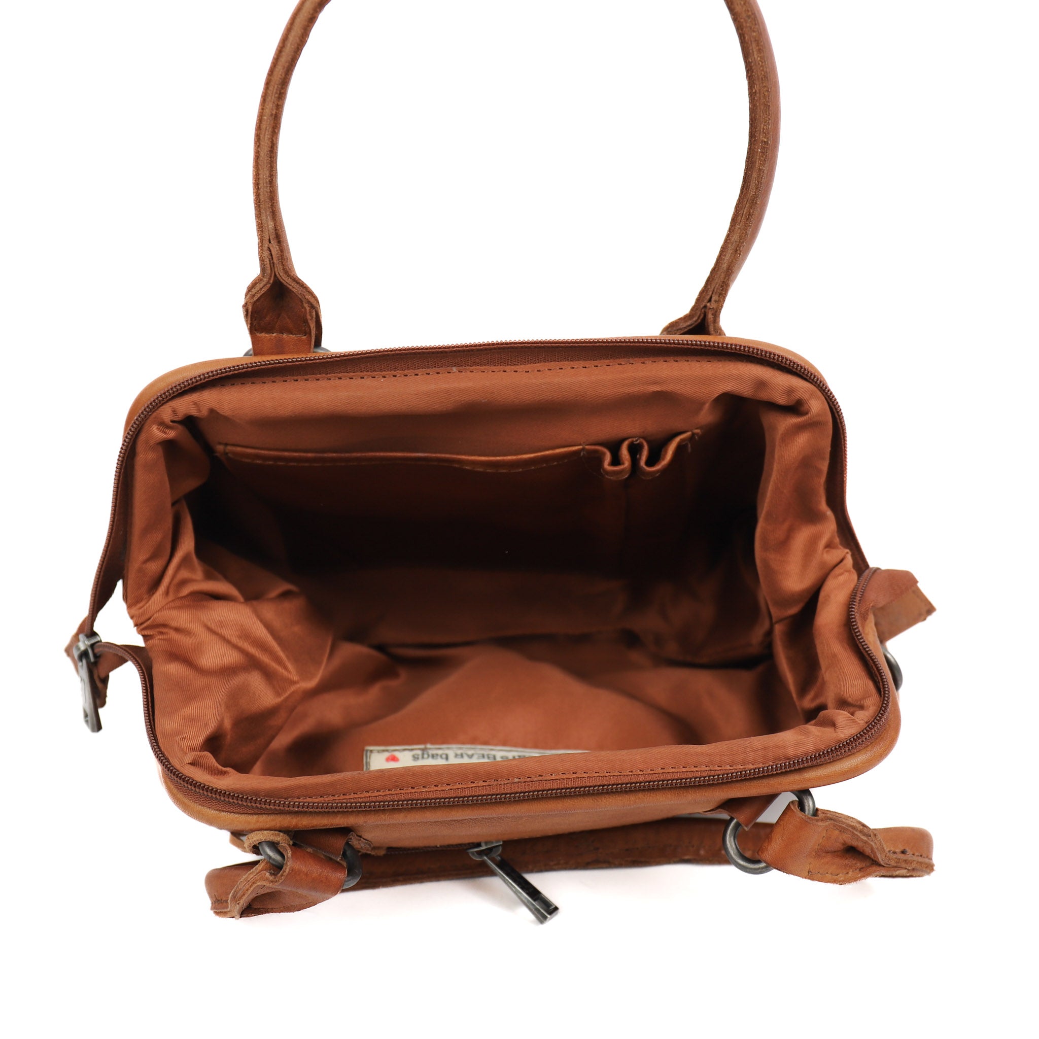 Hand/shoulder bag with bracket closure 'Ines' M cognac