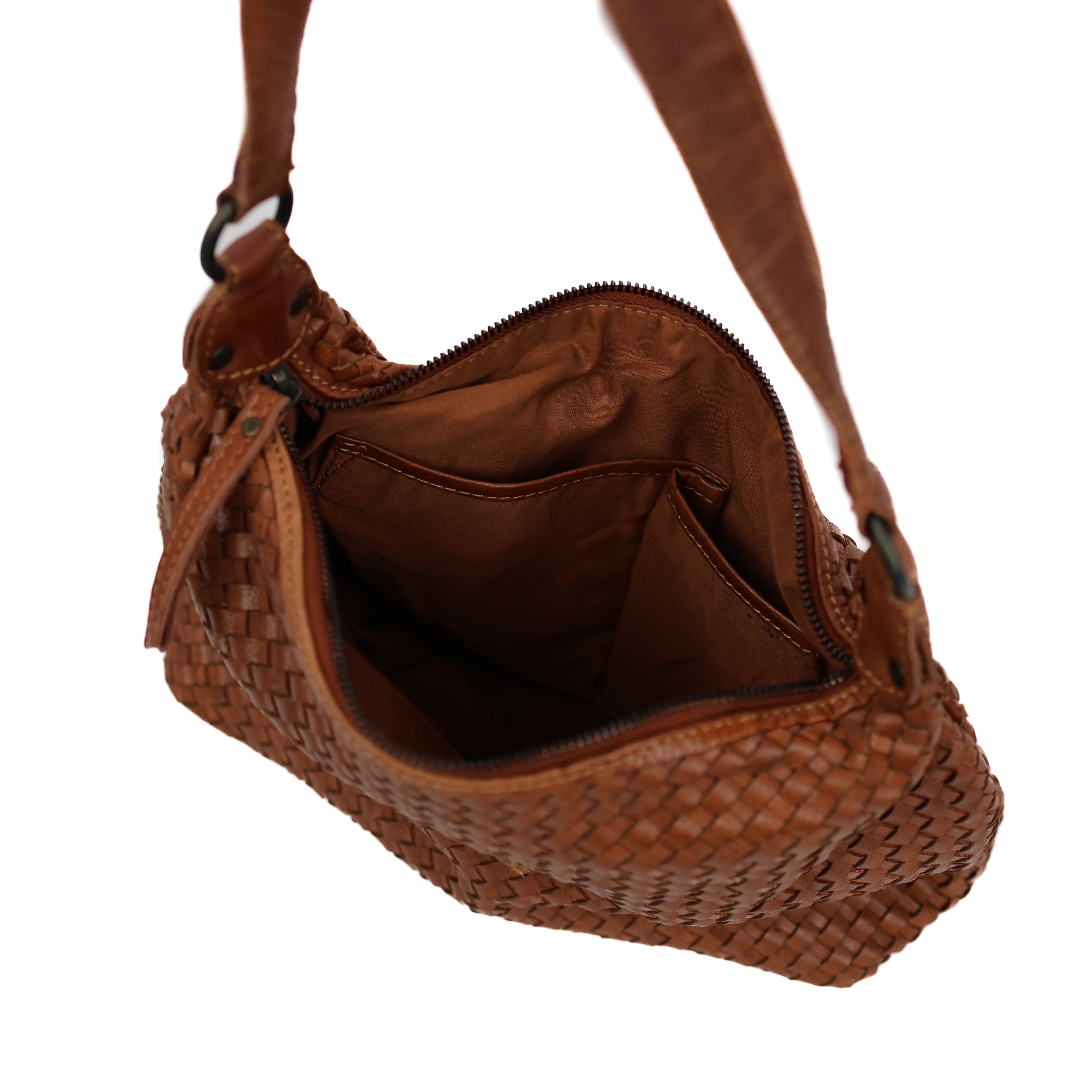 Braided pouch bag 'Marlène' cognac