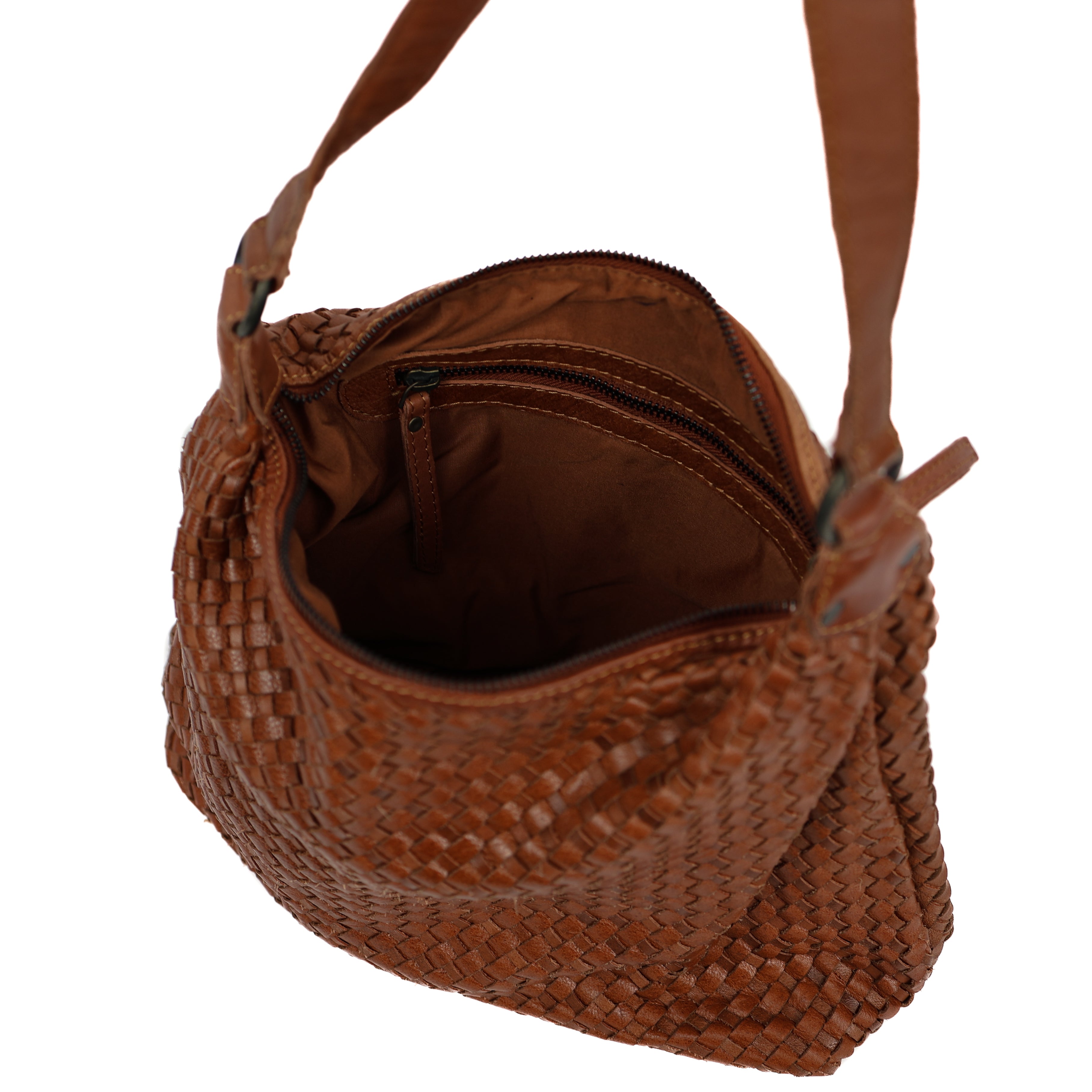 Braided pouch bag 'Marlène' cognac