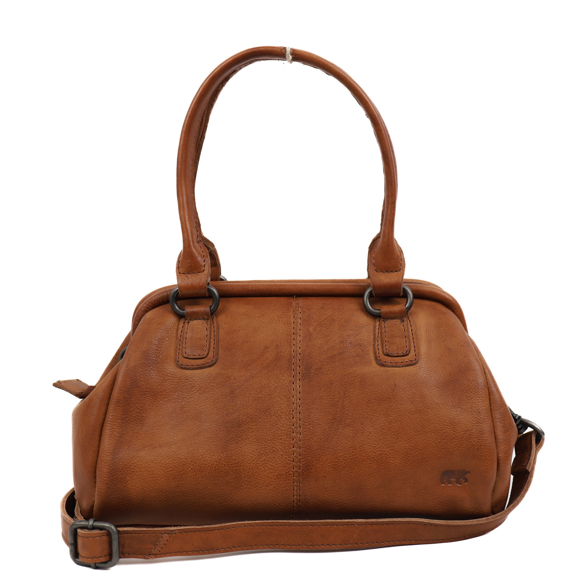 Hand/shoulder bag with bracket closure 'Ines' M cognac
