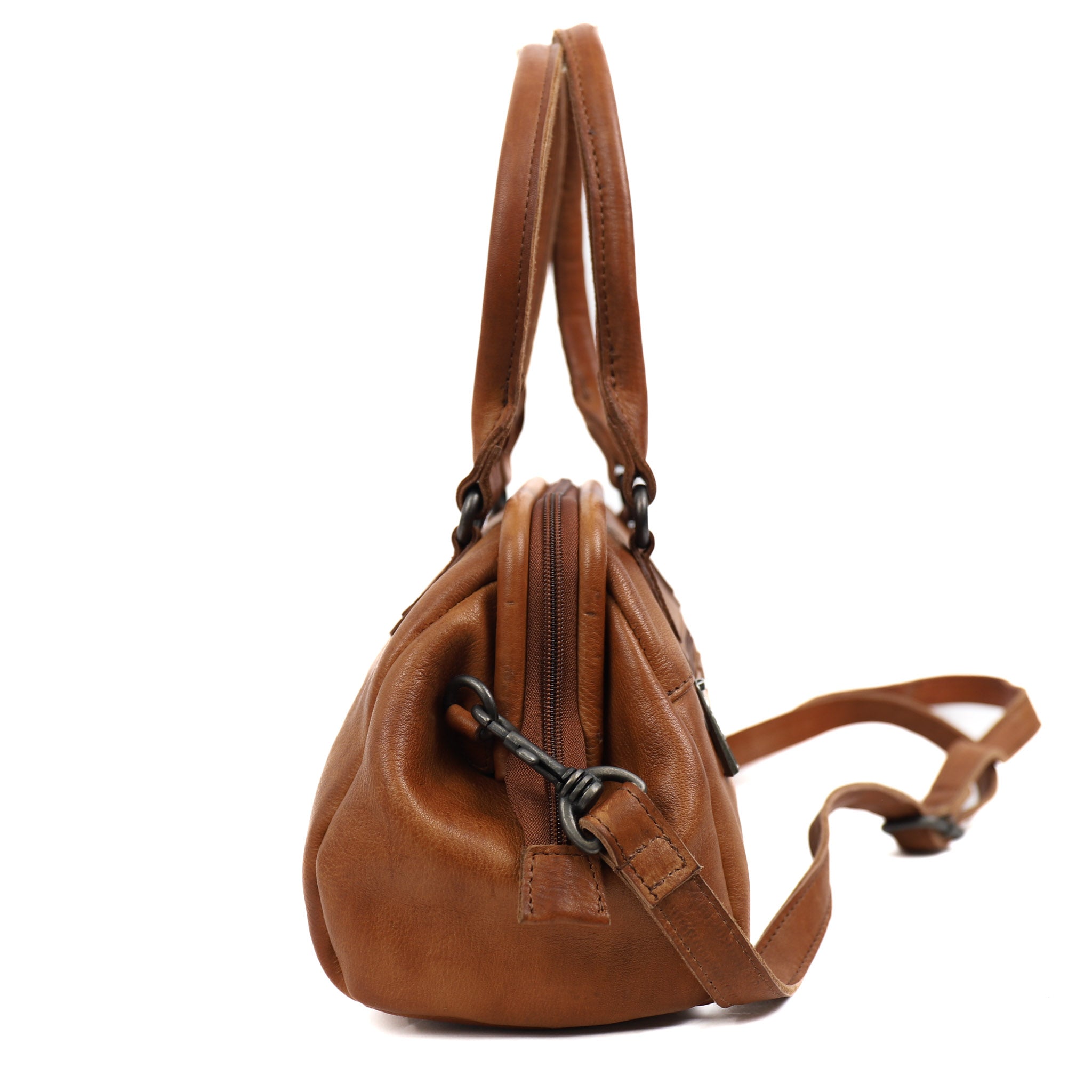 Hand/shoulder bag with bracket closure 'Ines' M cognac