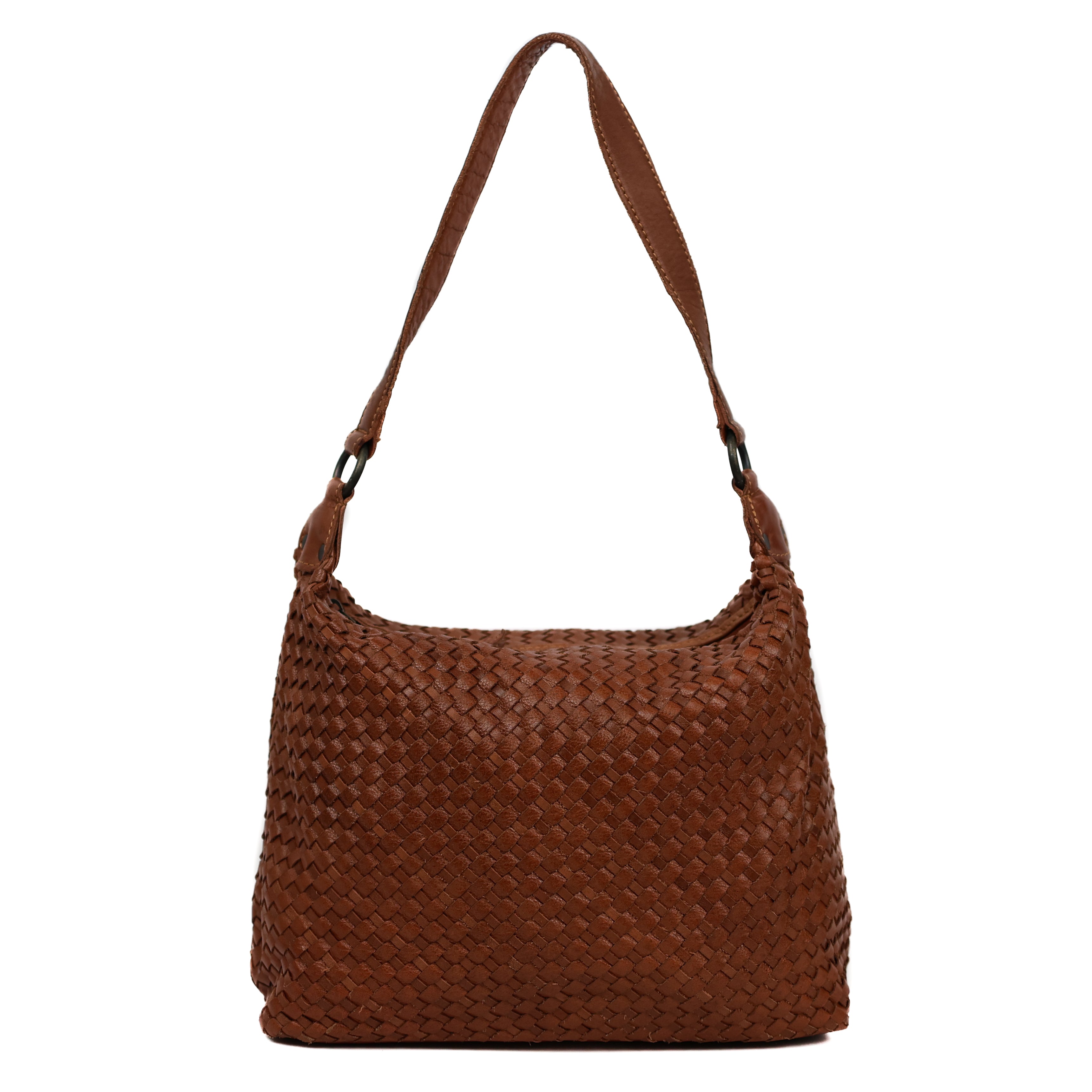 Braided pouch bag 'Marlène' cognac