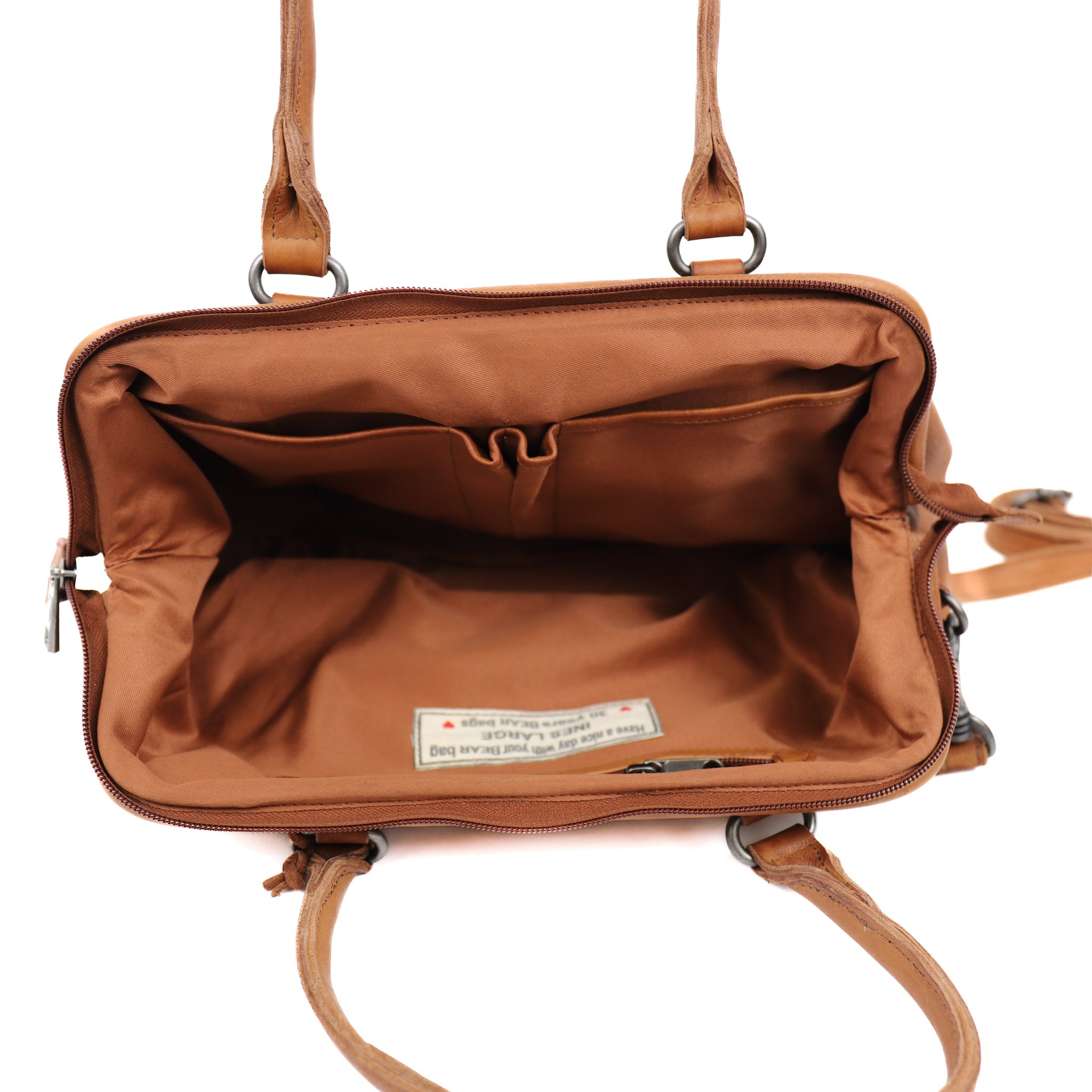 Hand/shoulder bag with bracket closure 'Ines' L cognac