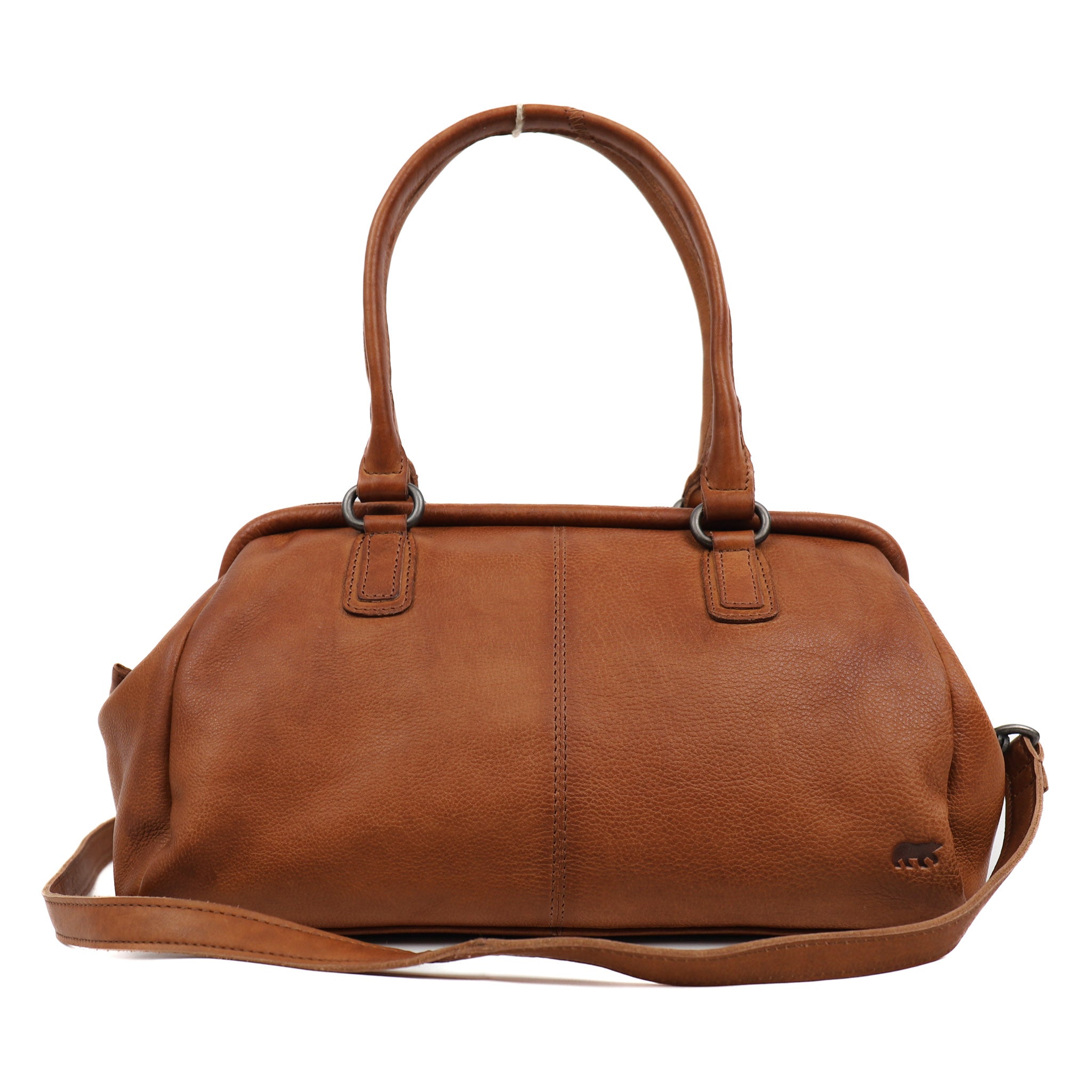 Hand/shoulder bag with bracket closure 'Ines' L cognac
