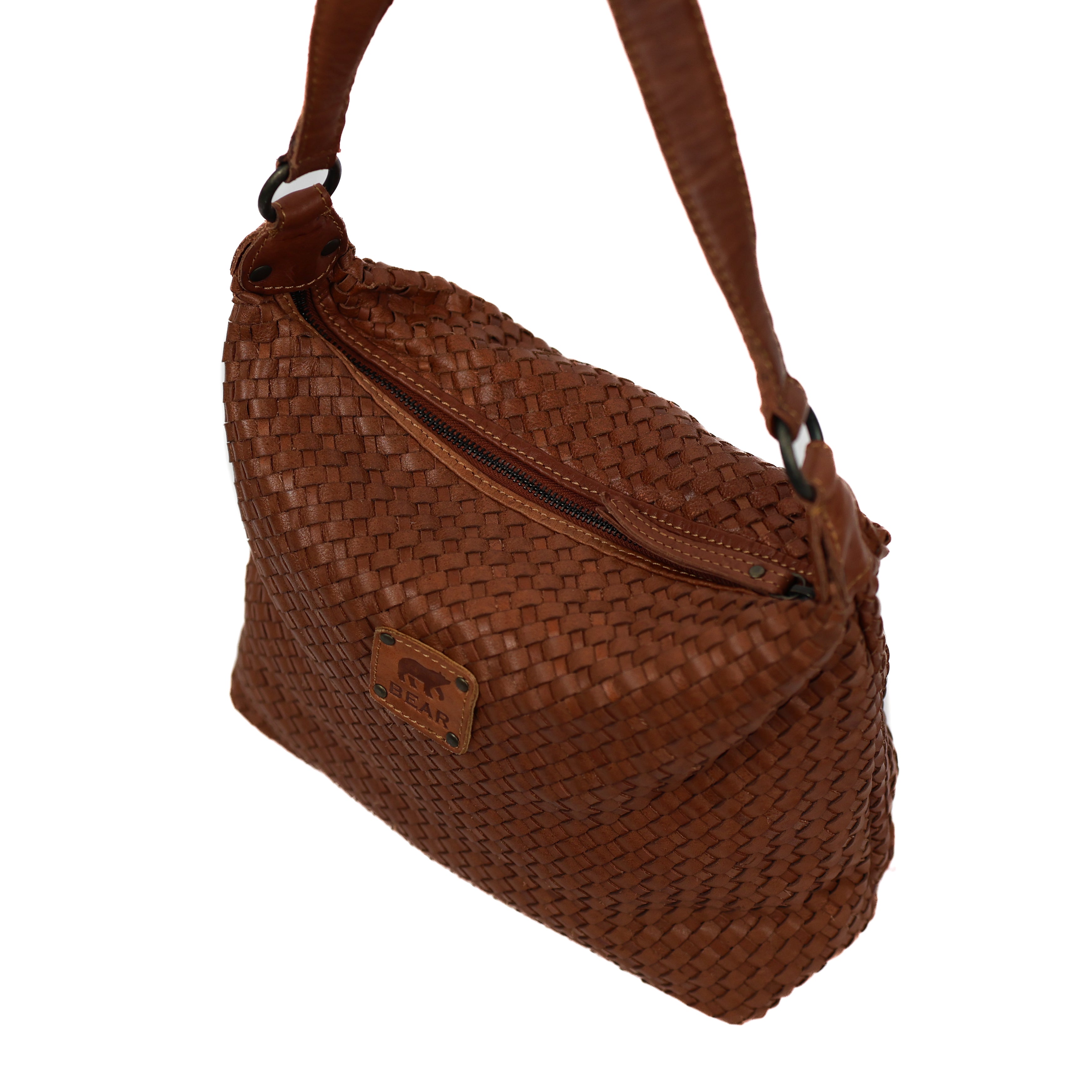 Braided pouch bag 'Marlène' cognac