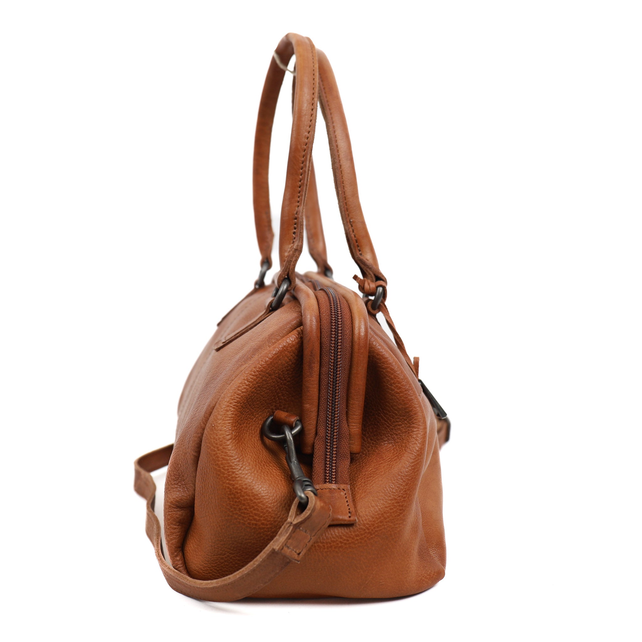 Hand/shoulder bag with bracket closure 'Ines' L cognac