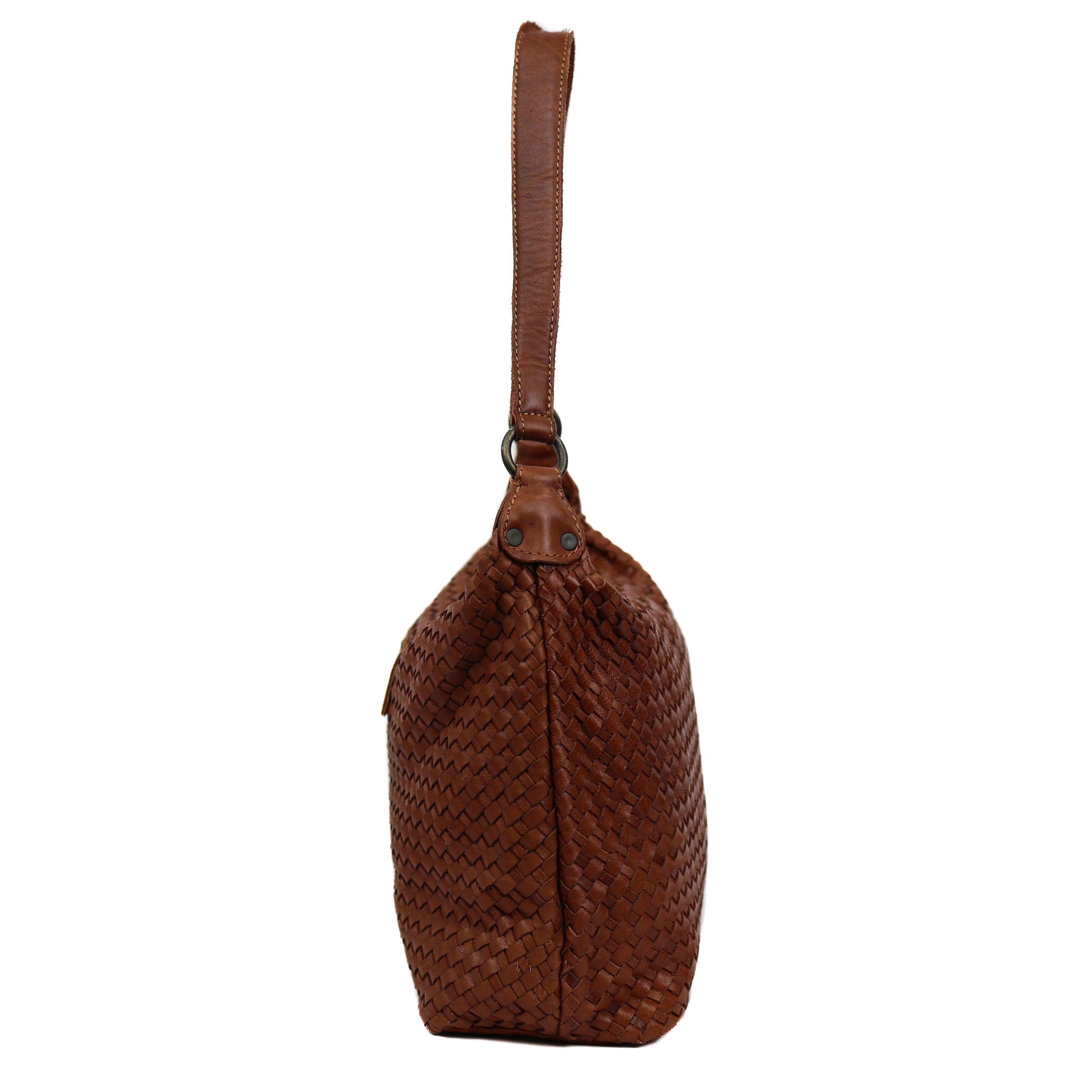 Braided pouch bag 'Marlène' cognac