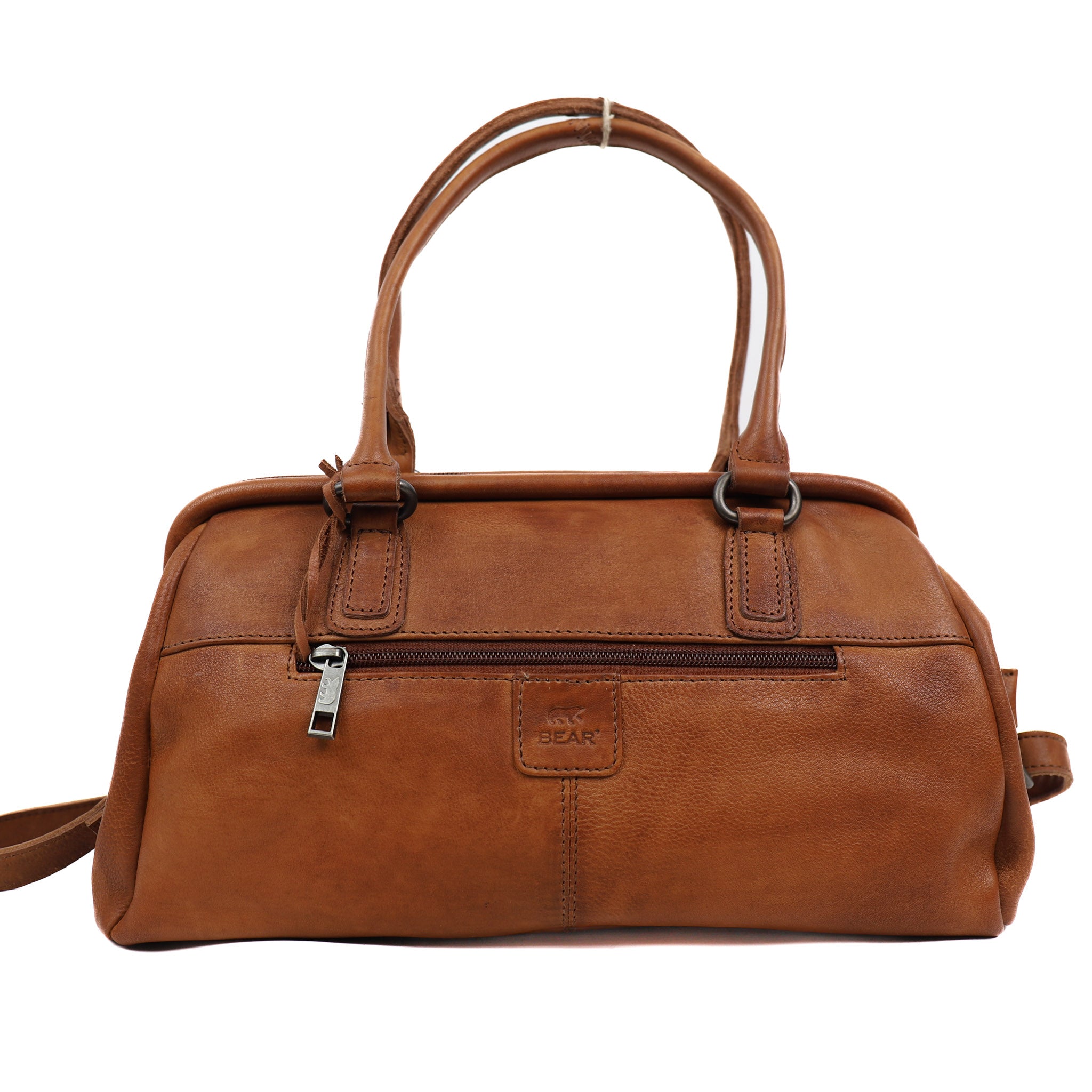 Hand/shoulder bag with bracket closure 'Ines' L cognac
