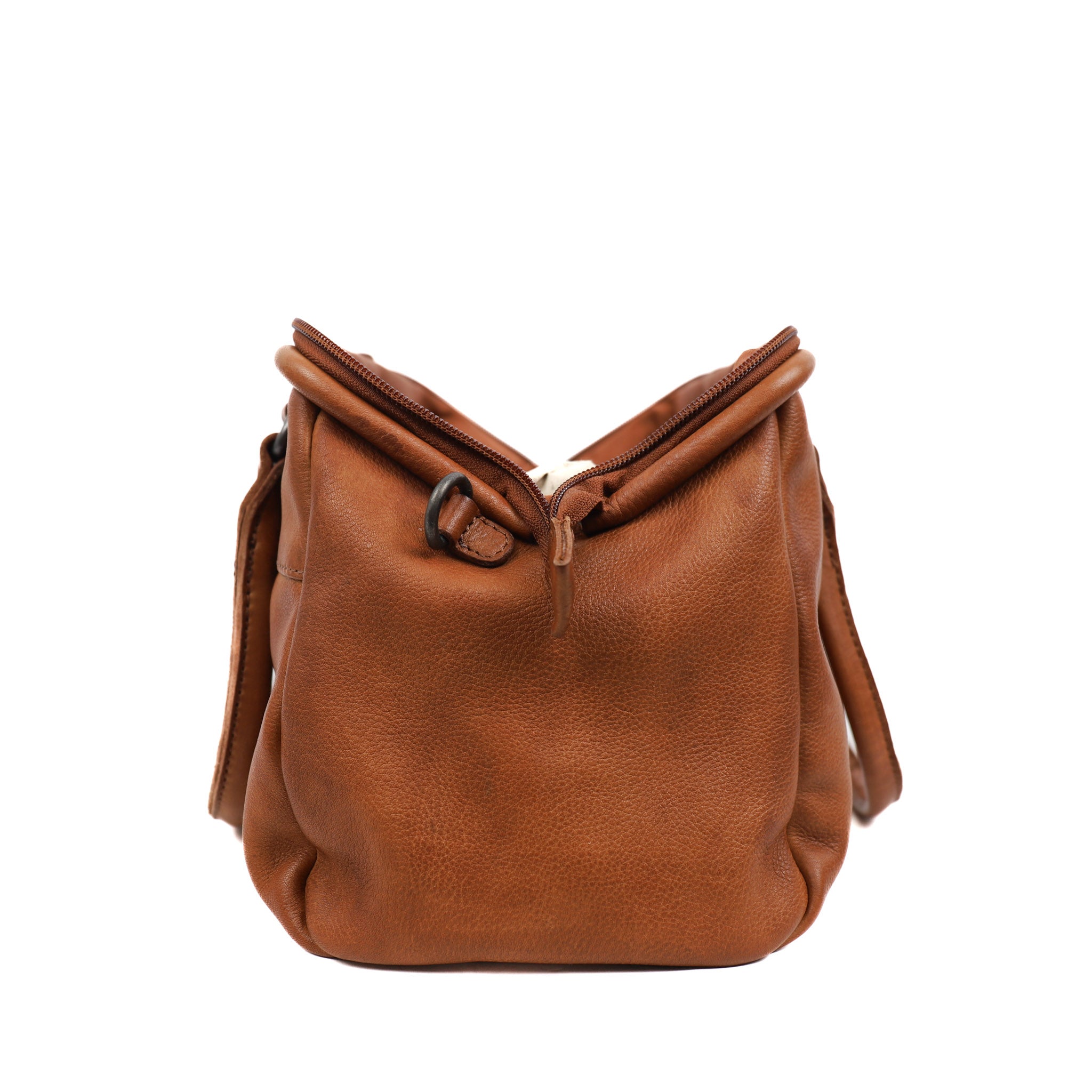 Hand/shoulder bag with bracket closure 'Ines' M cognac