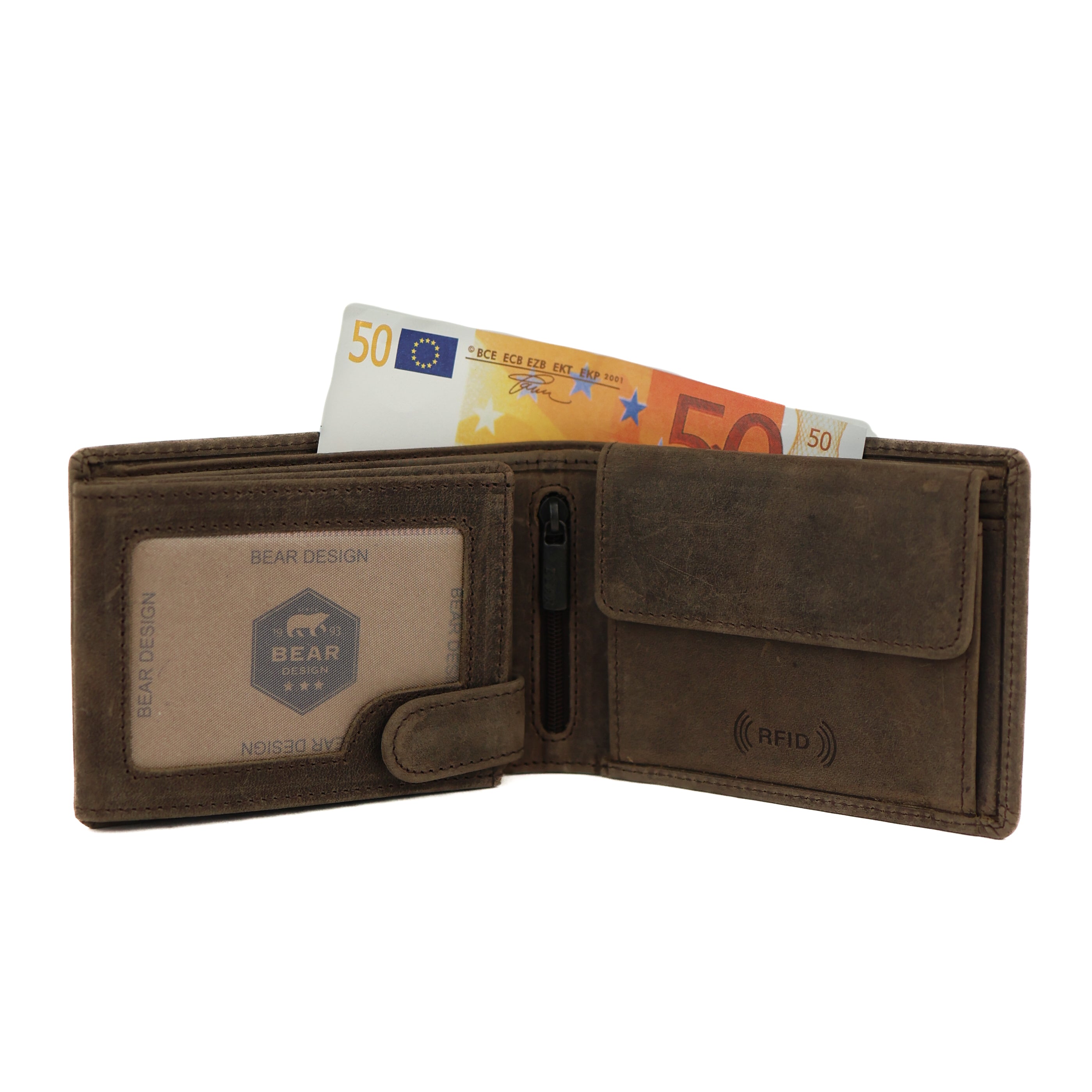 Ruime herenportemonnee/billfold 'Jan' bruin