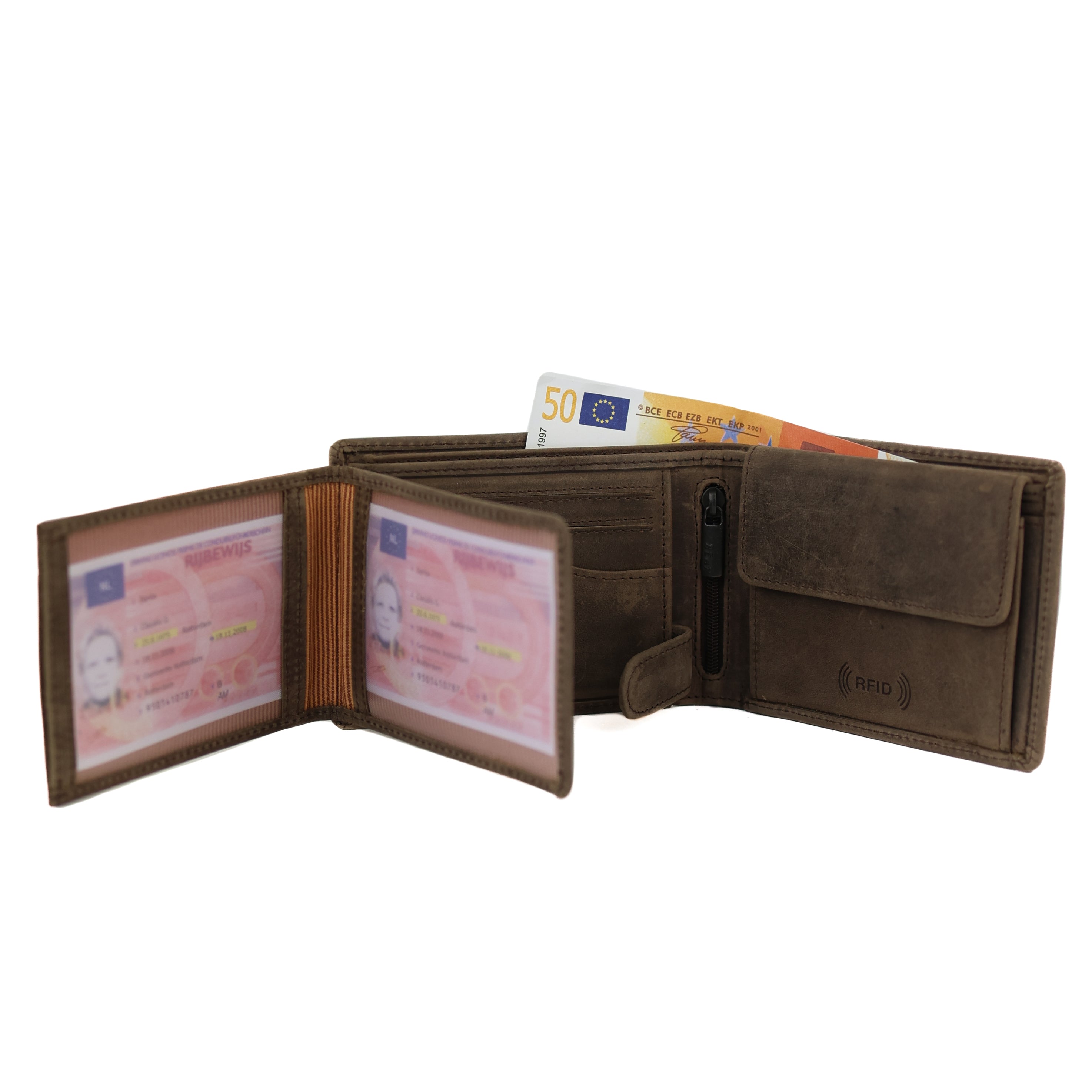 Ruime herenportemonnee/billfold 'Jan' bruin