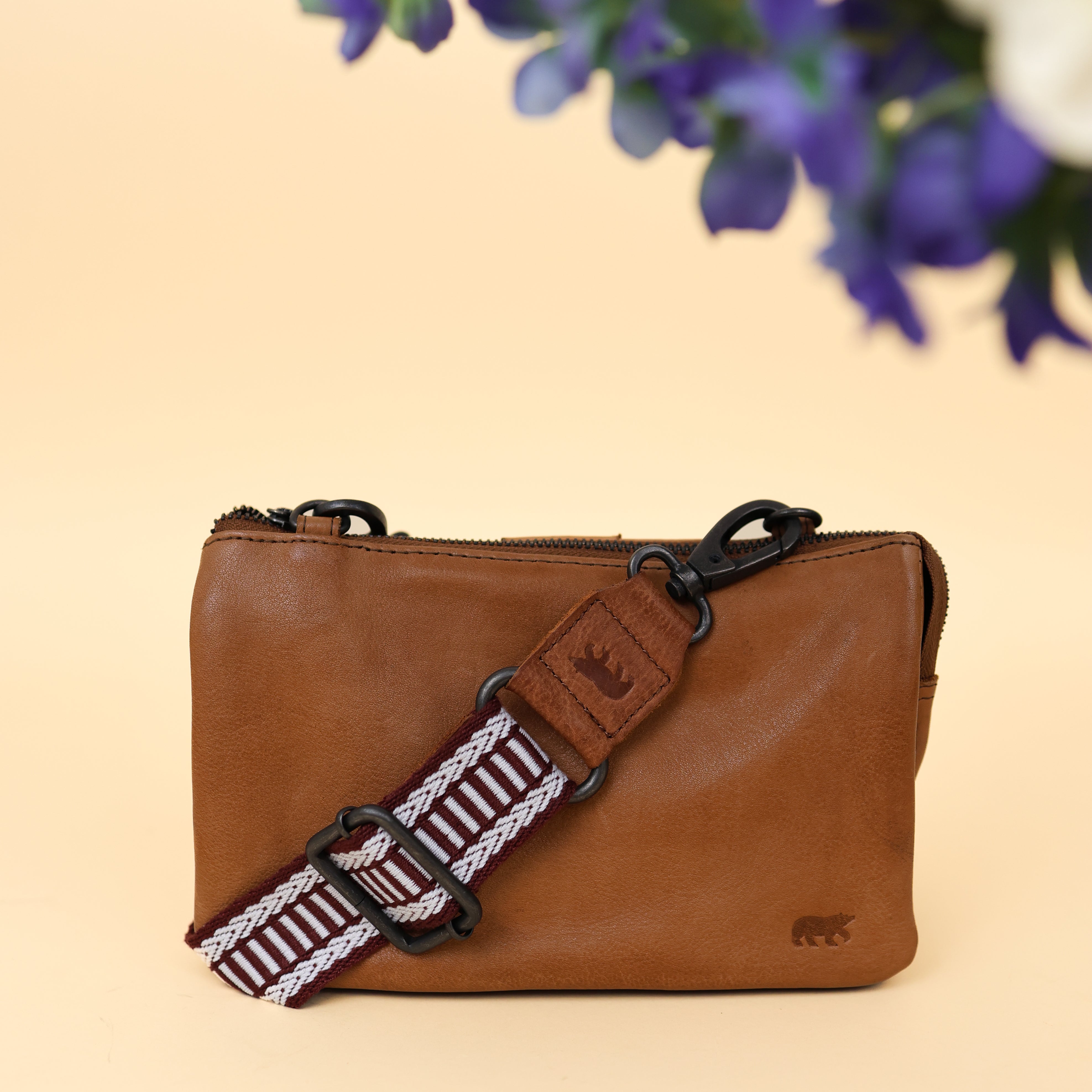 Bag strap 'Pattern' bordeaux/white