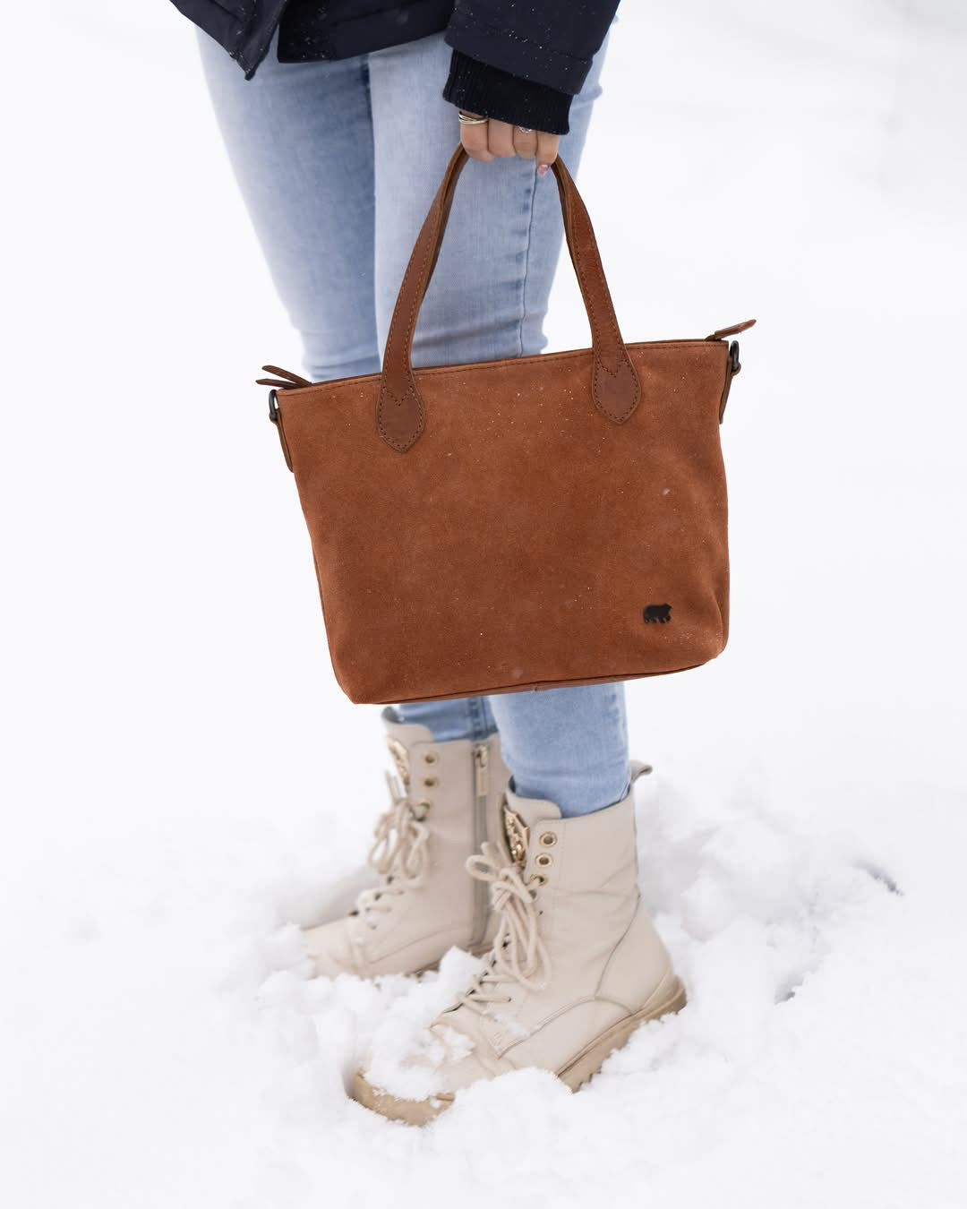 Suede hand/shoulder bag 'Wietske' cognac
