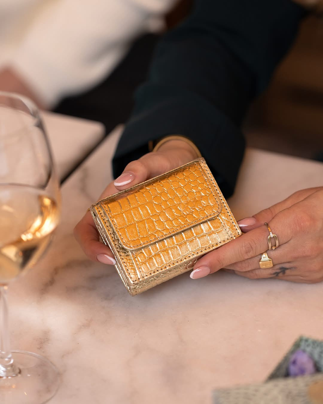 Portemonneetje 'Nana' croco champagne