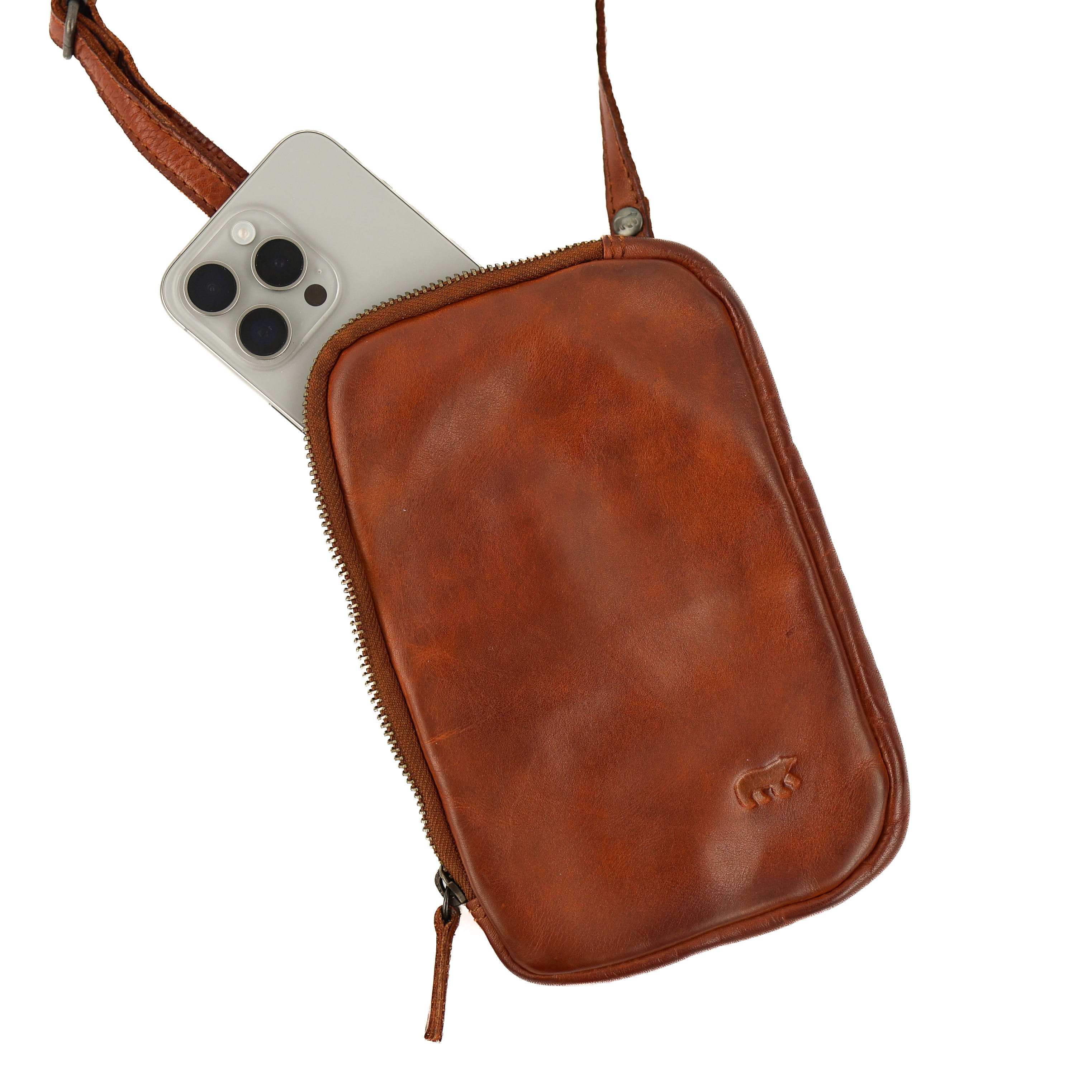 Phone/shoulder bag 'Camille' cognac