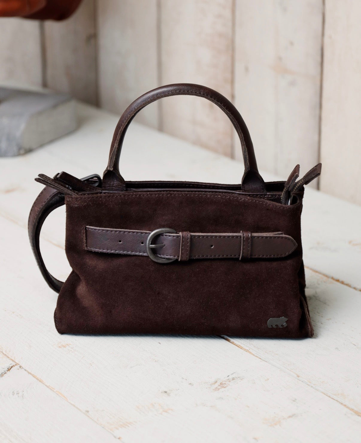 Suede mini tote bag 'Nova' cognac