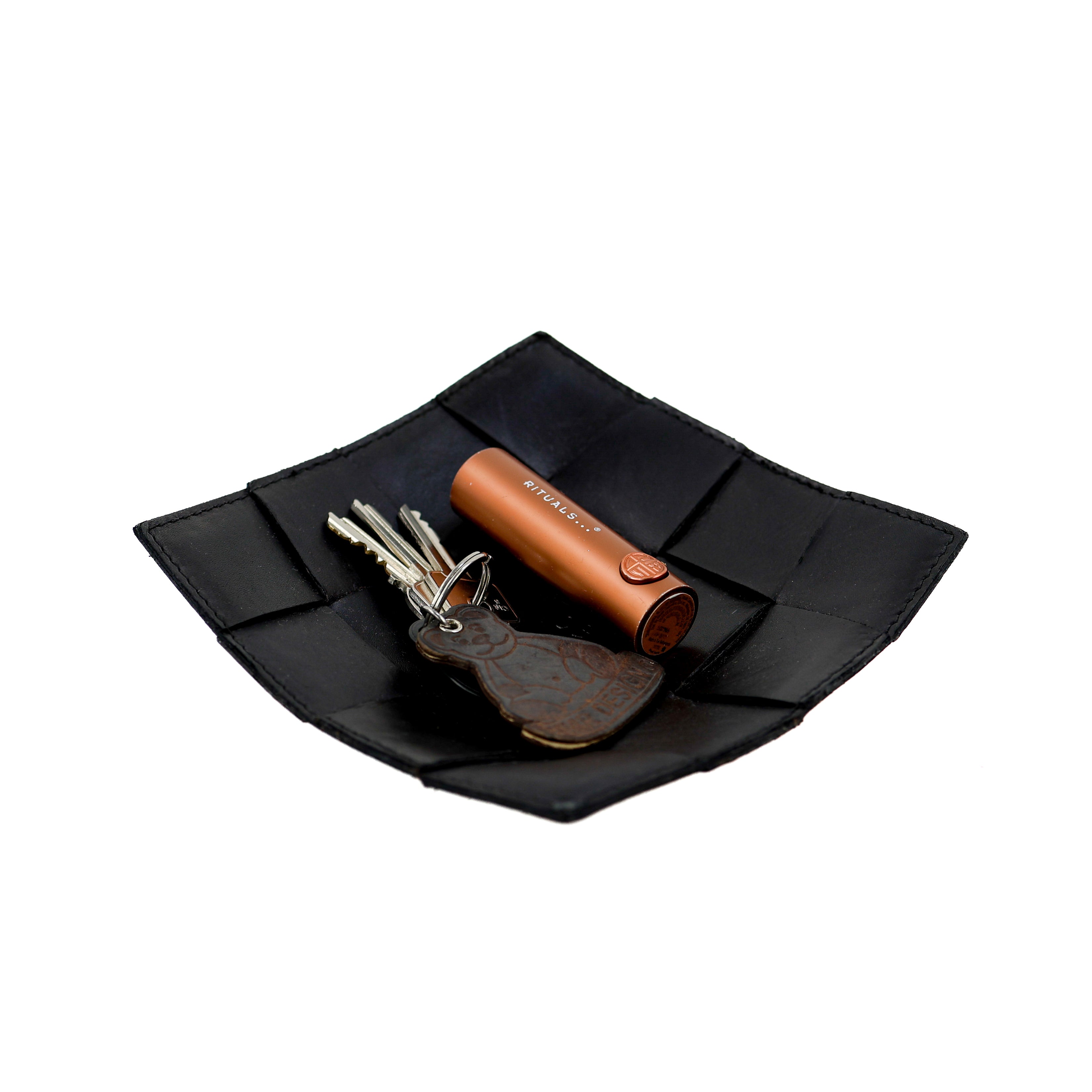 Leren decoratie tray/presenteerschaal 'Isabel' zwart