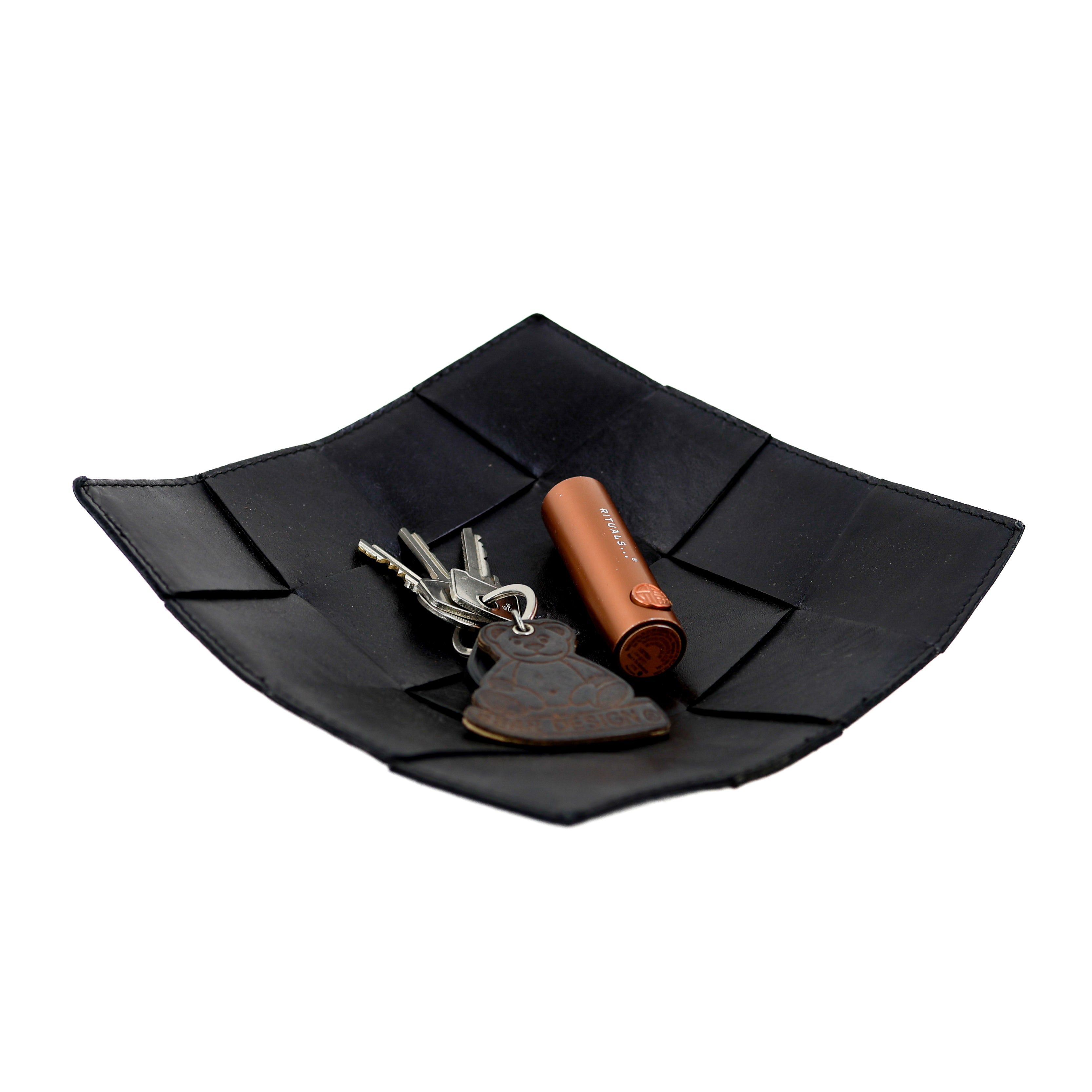 Leren decoratie tray/presenteerschaal 'Isabel' zwart