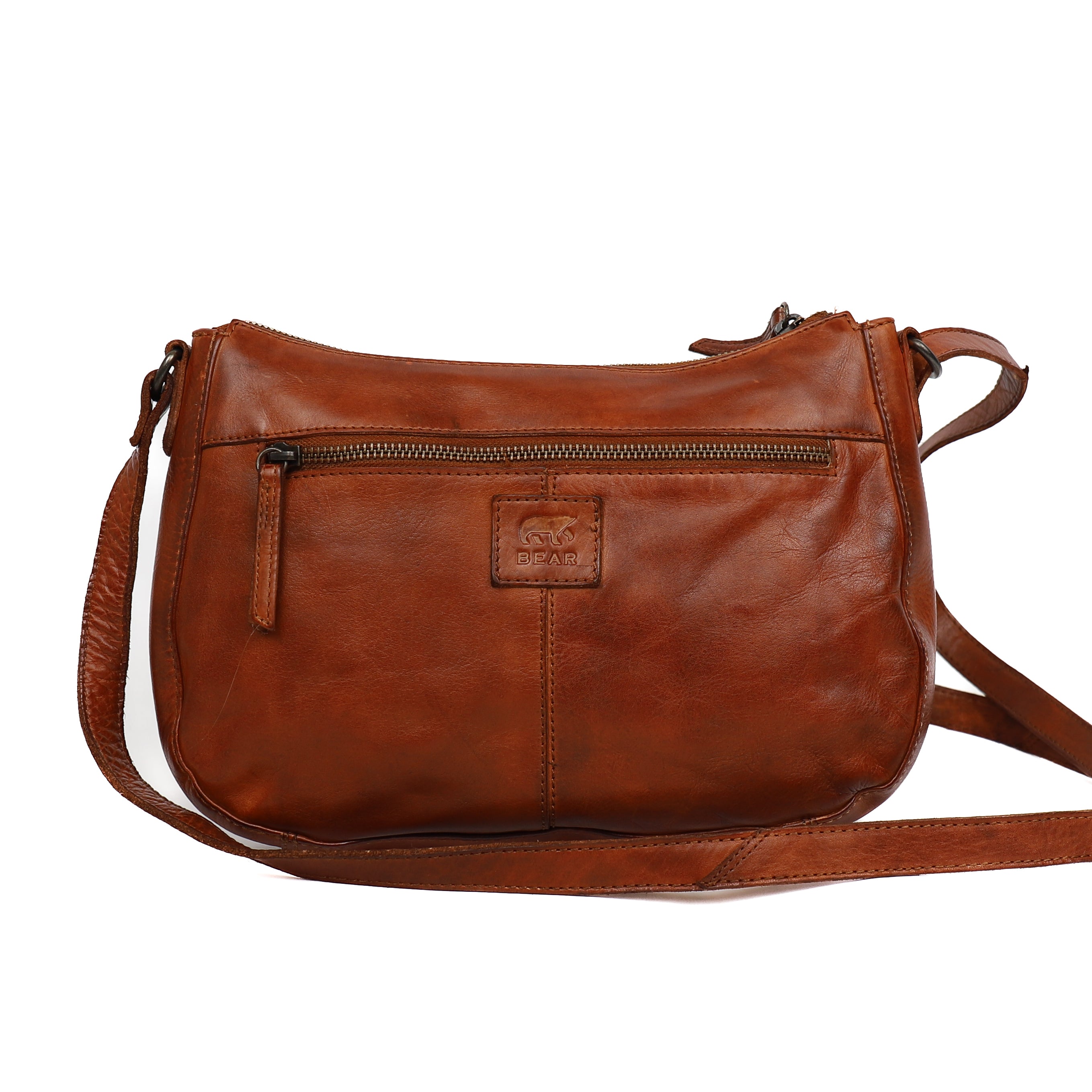 Middelgroot schoudertasje met studs 'Saar' cognac