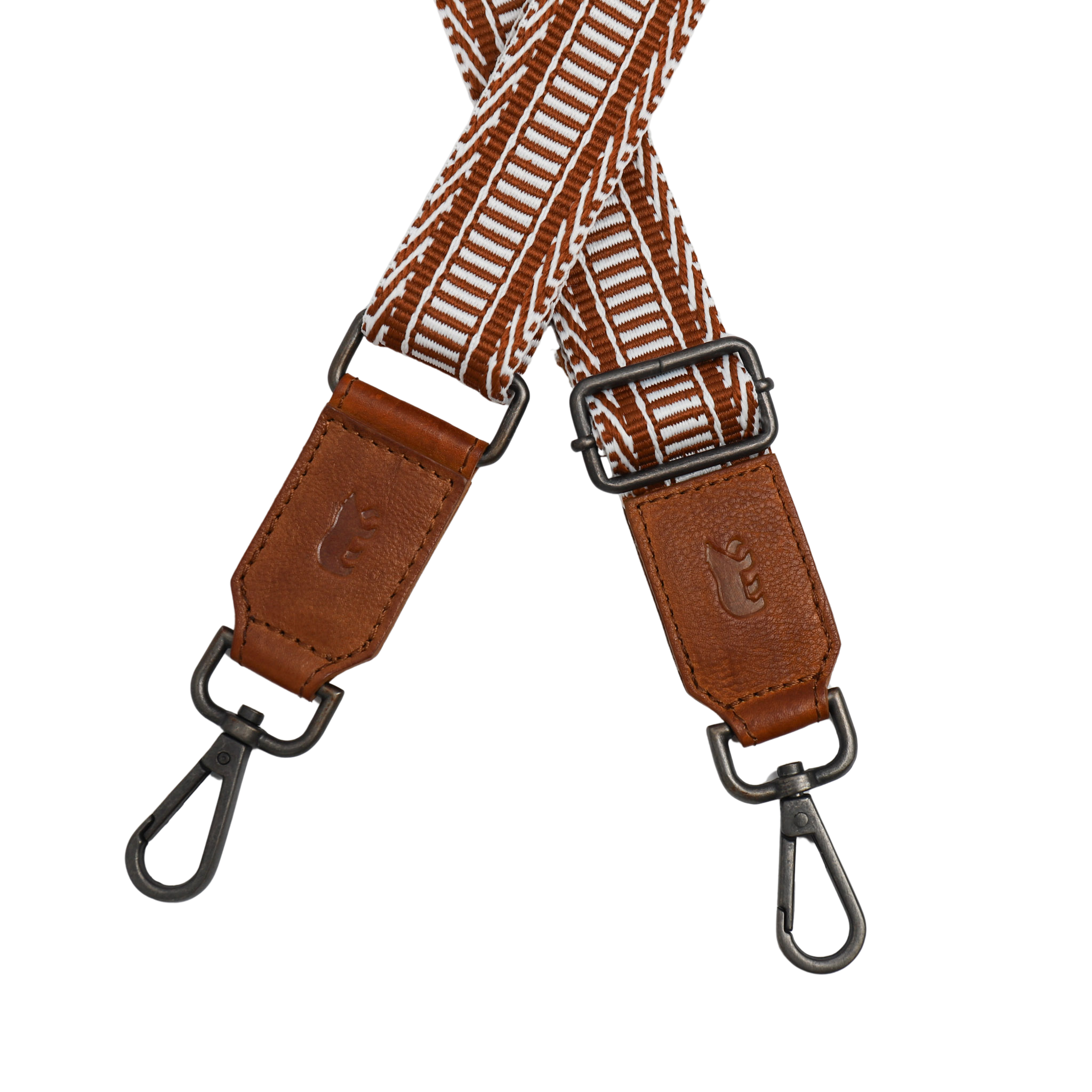 Bag strap 'Pattern' cognac/wit