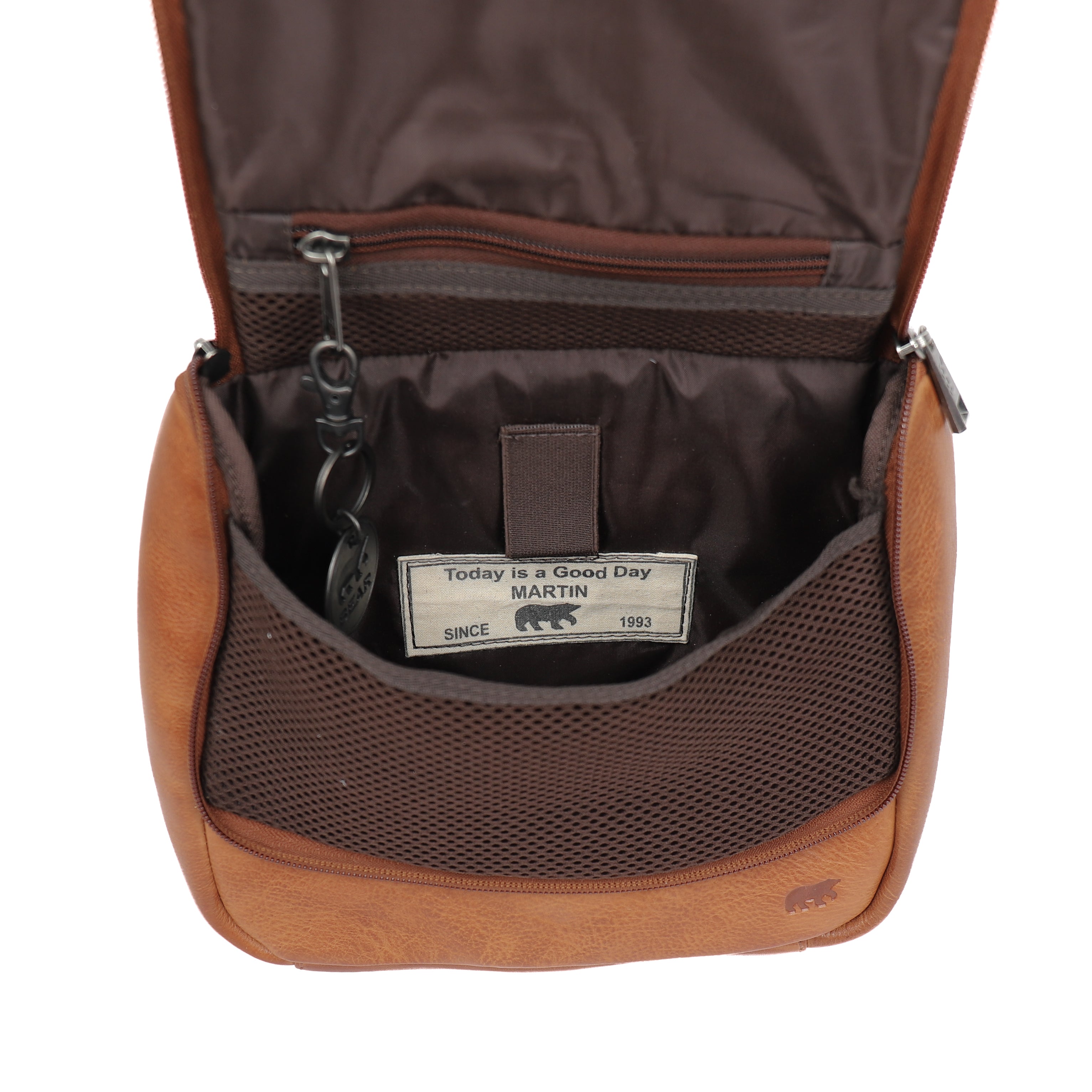 Hanging toiletry bag with hook 'Martin' cognac