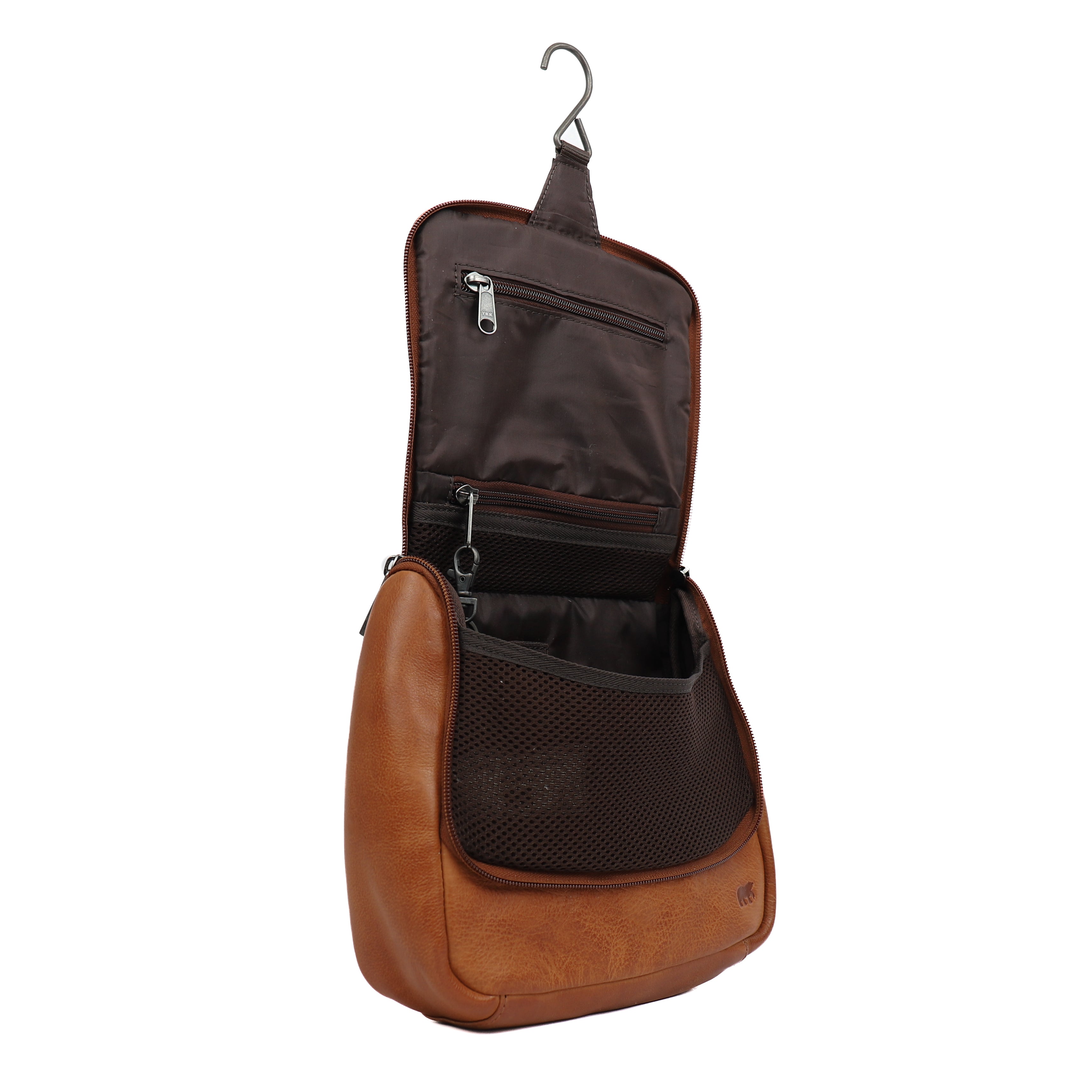 Hanging toiletry bag with hook 'Martin' cognac