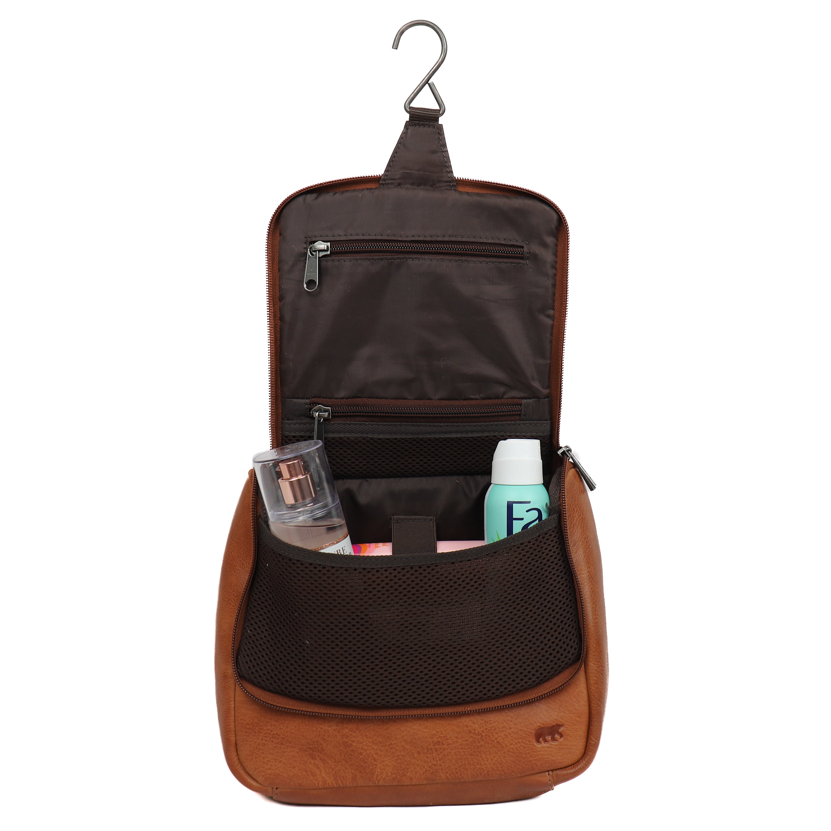 Hanging toiletry bag with hook 'Martin' cognac