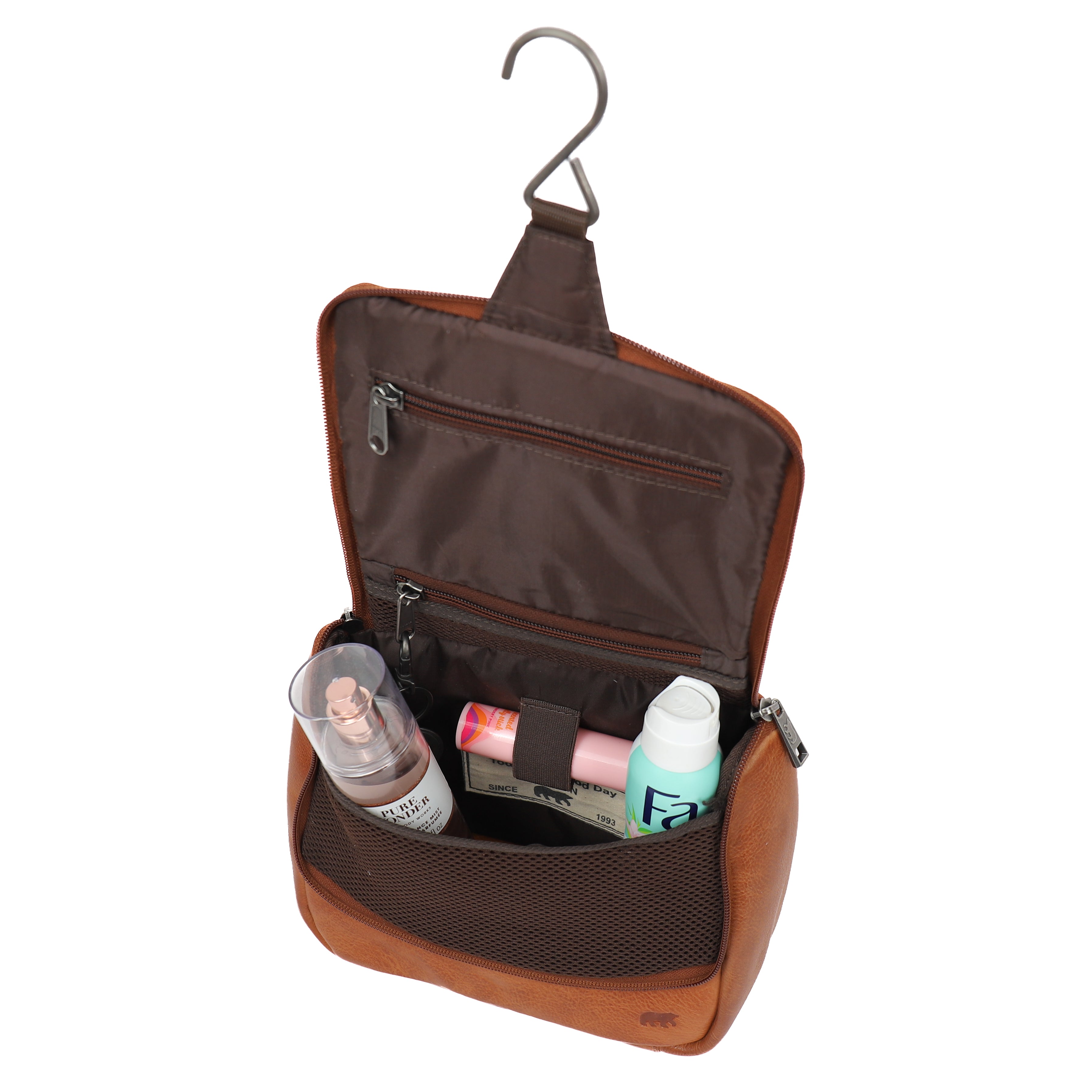 Hanging toiletry bag with hook 'Martin' cognac
