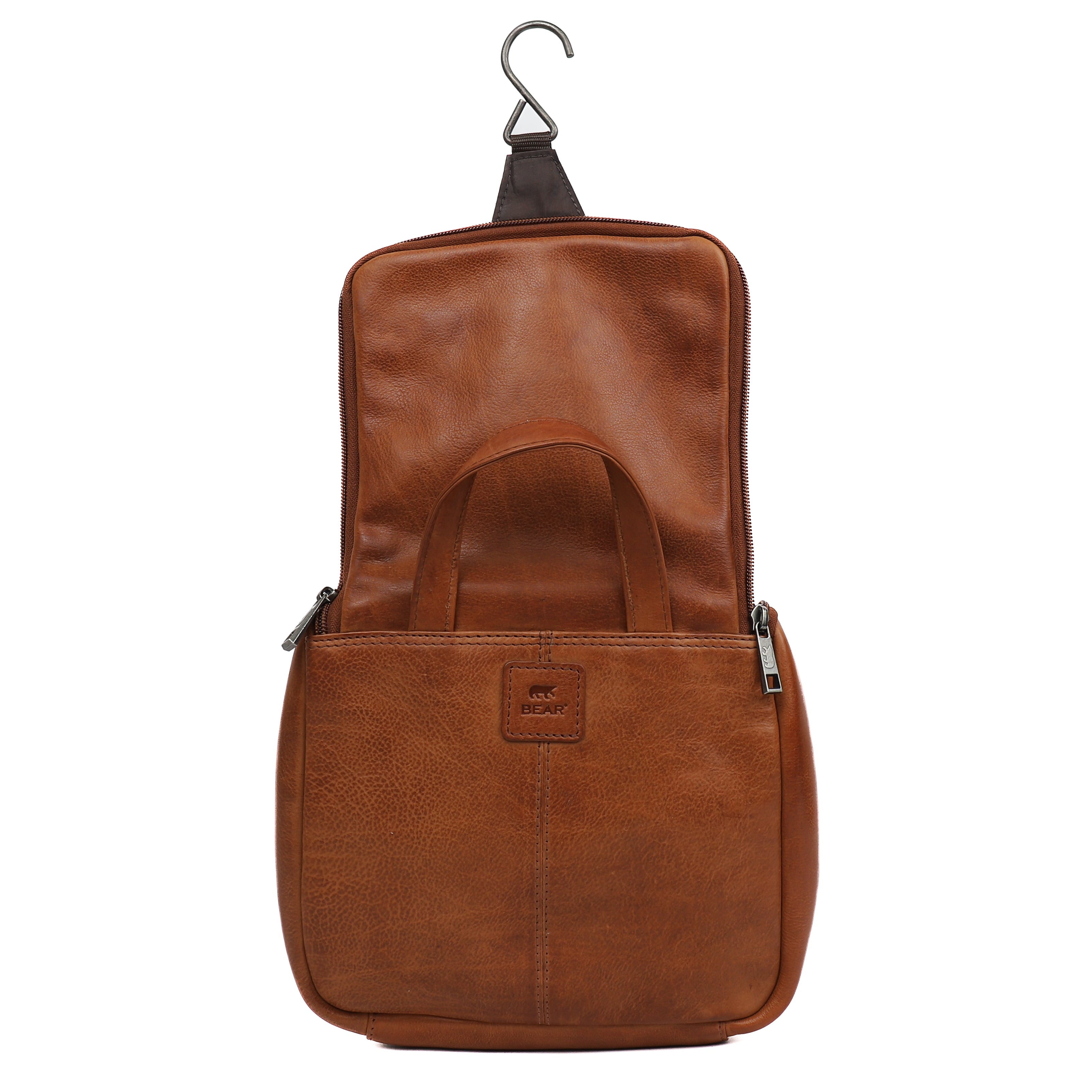 Hanging toiletry bag with hook 'Martin' cognac