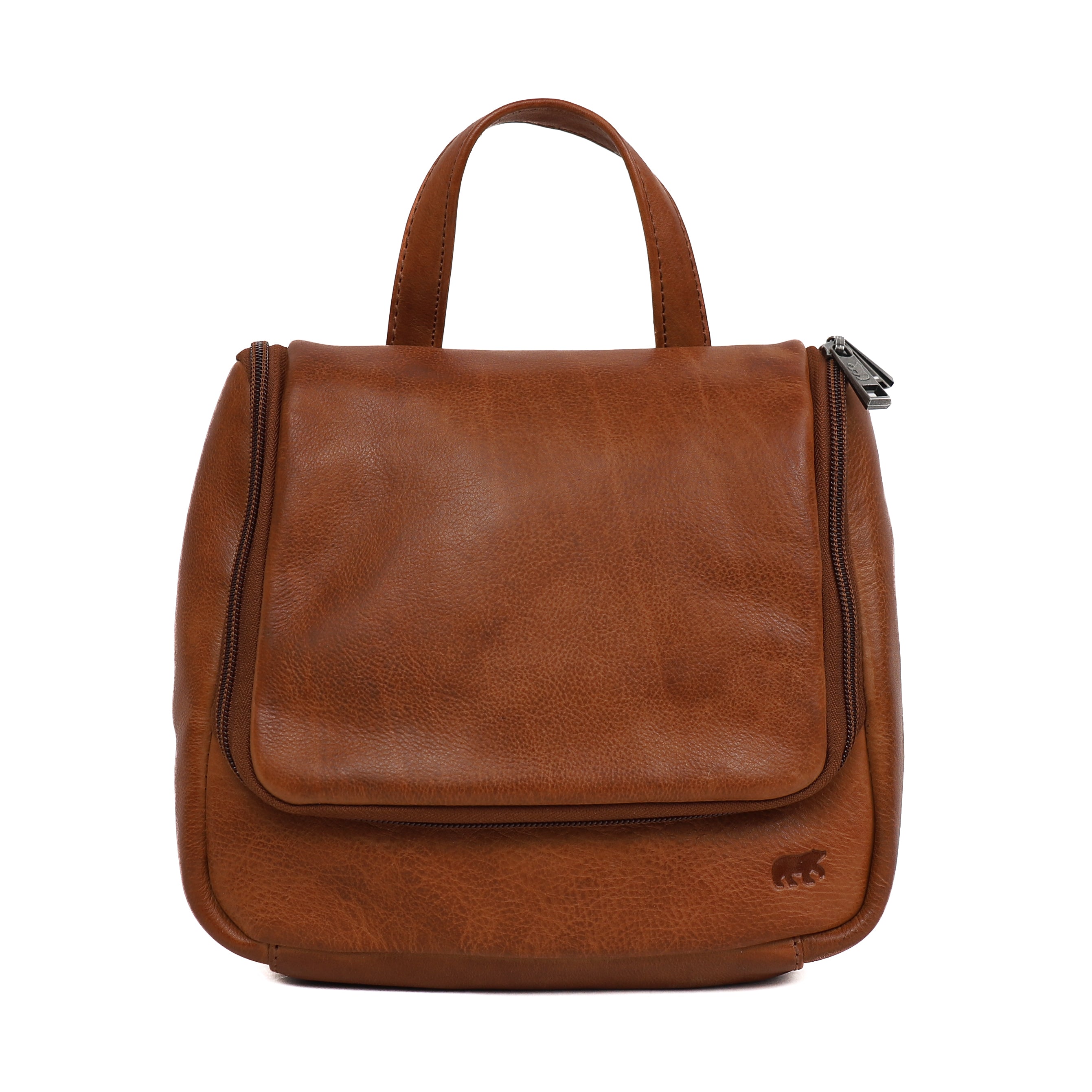 Hanging toiletry bag with hook 'Martin' cognac