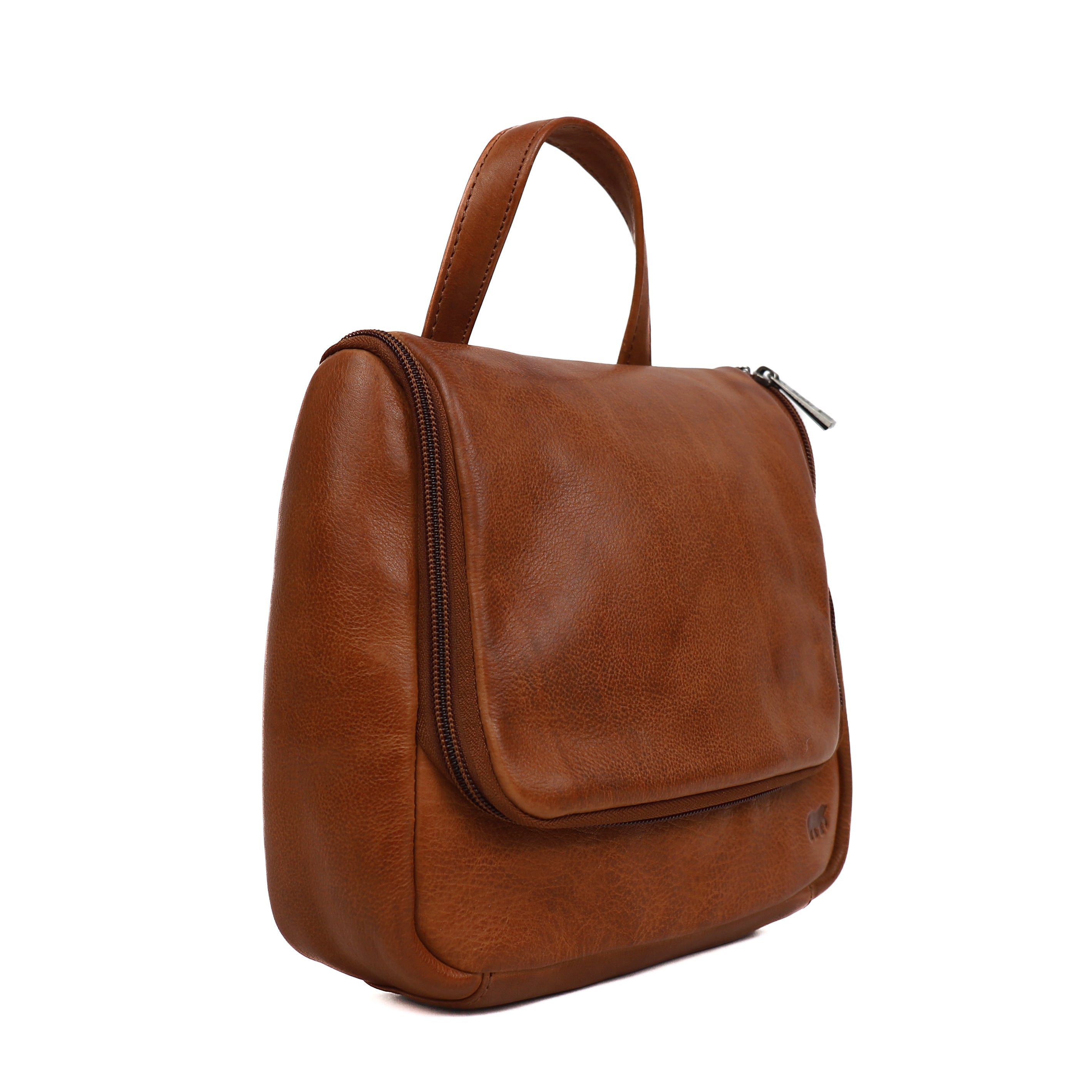 Hanging toiletry bag with hook 'Martin' cognac