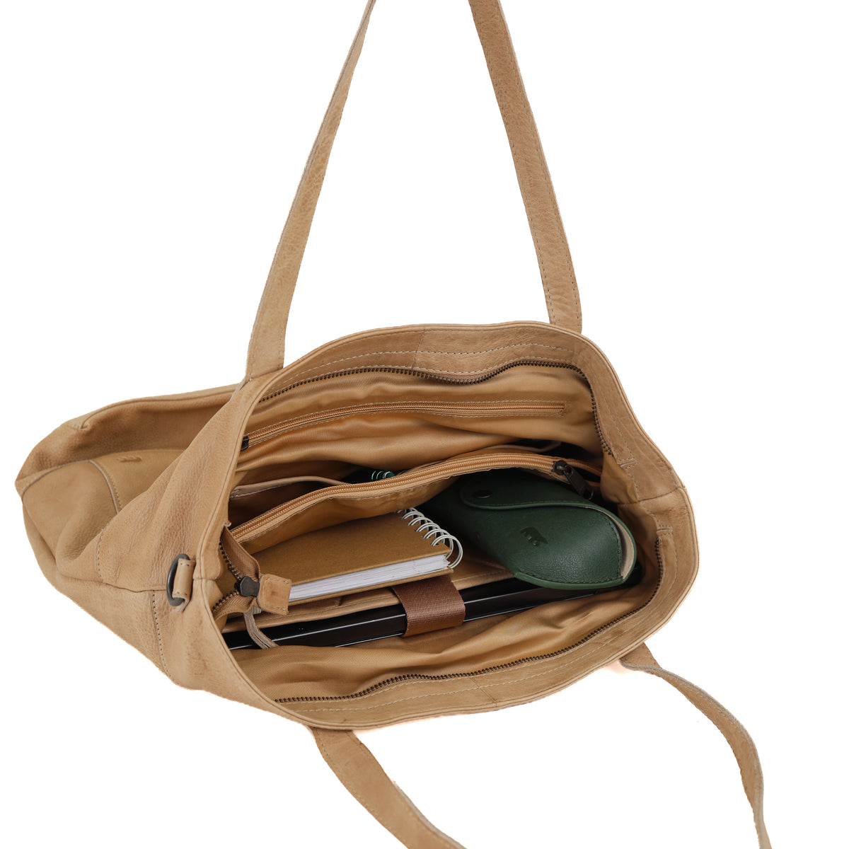 Ruime shopper/schoudertas met laptopvak - 'Claire' beige