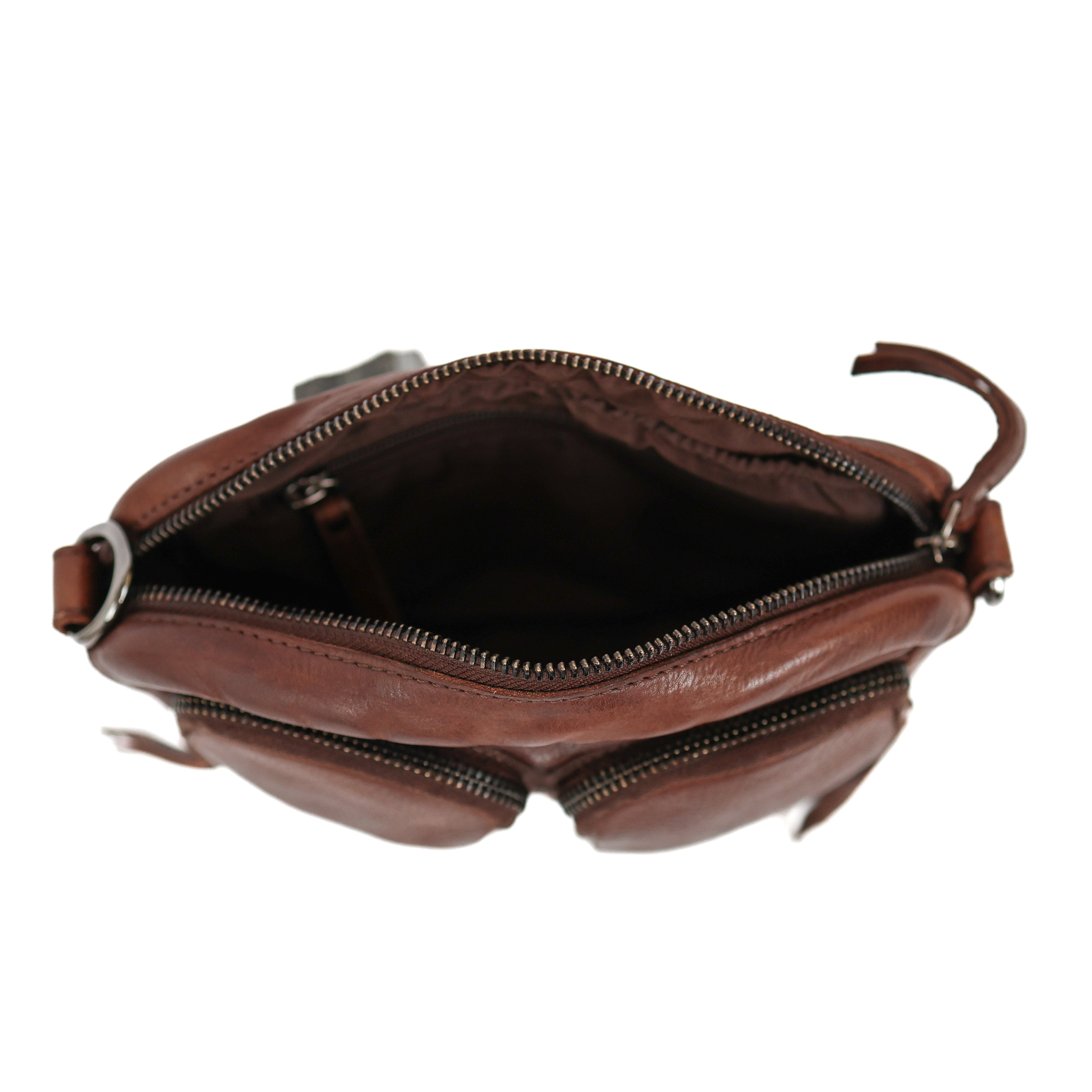 Small shoulderbag with front pockets 'Amber' dark brown
