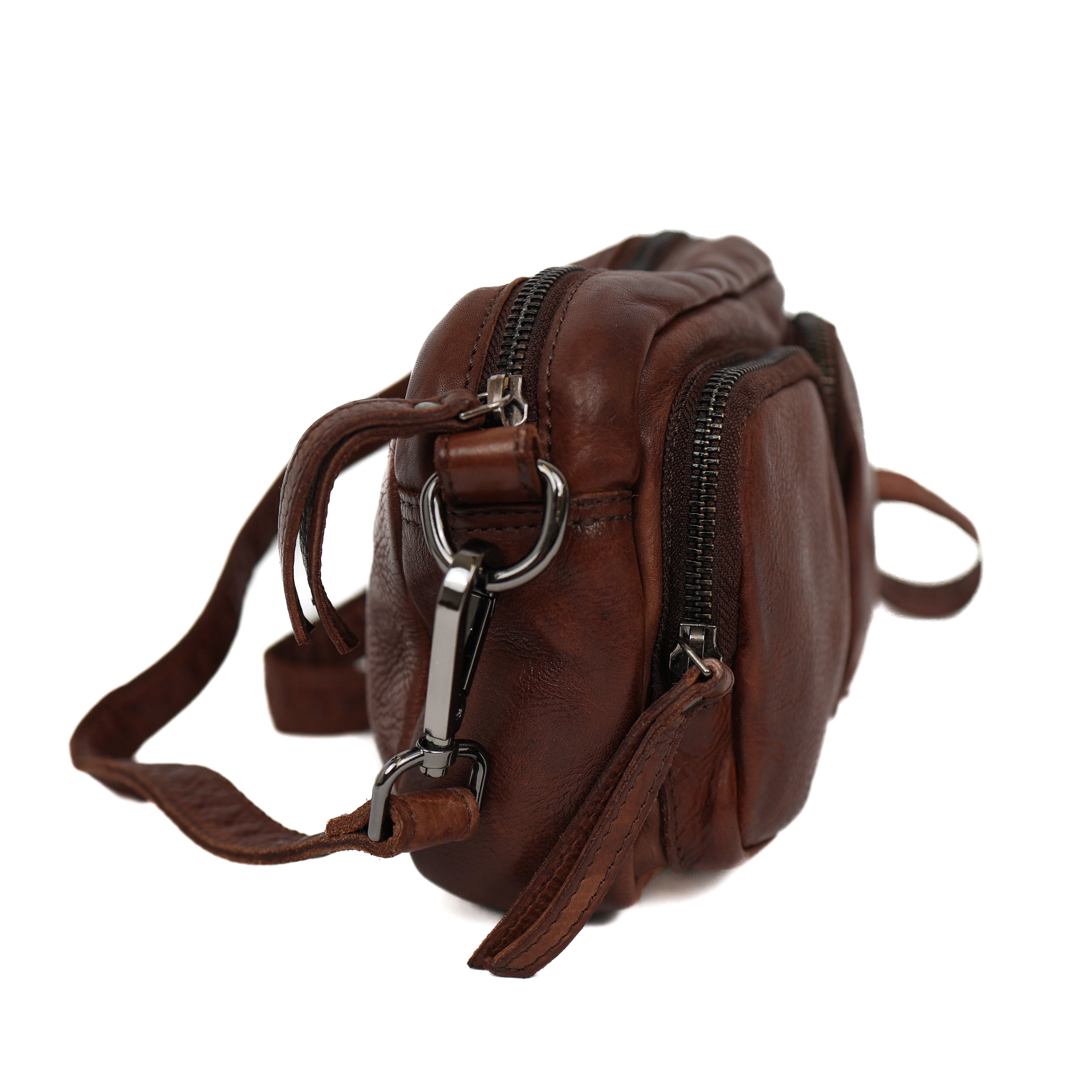 Small shoulderbag with front pockets 'Amber' dark brown