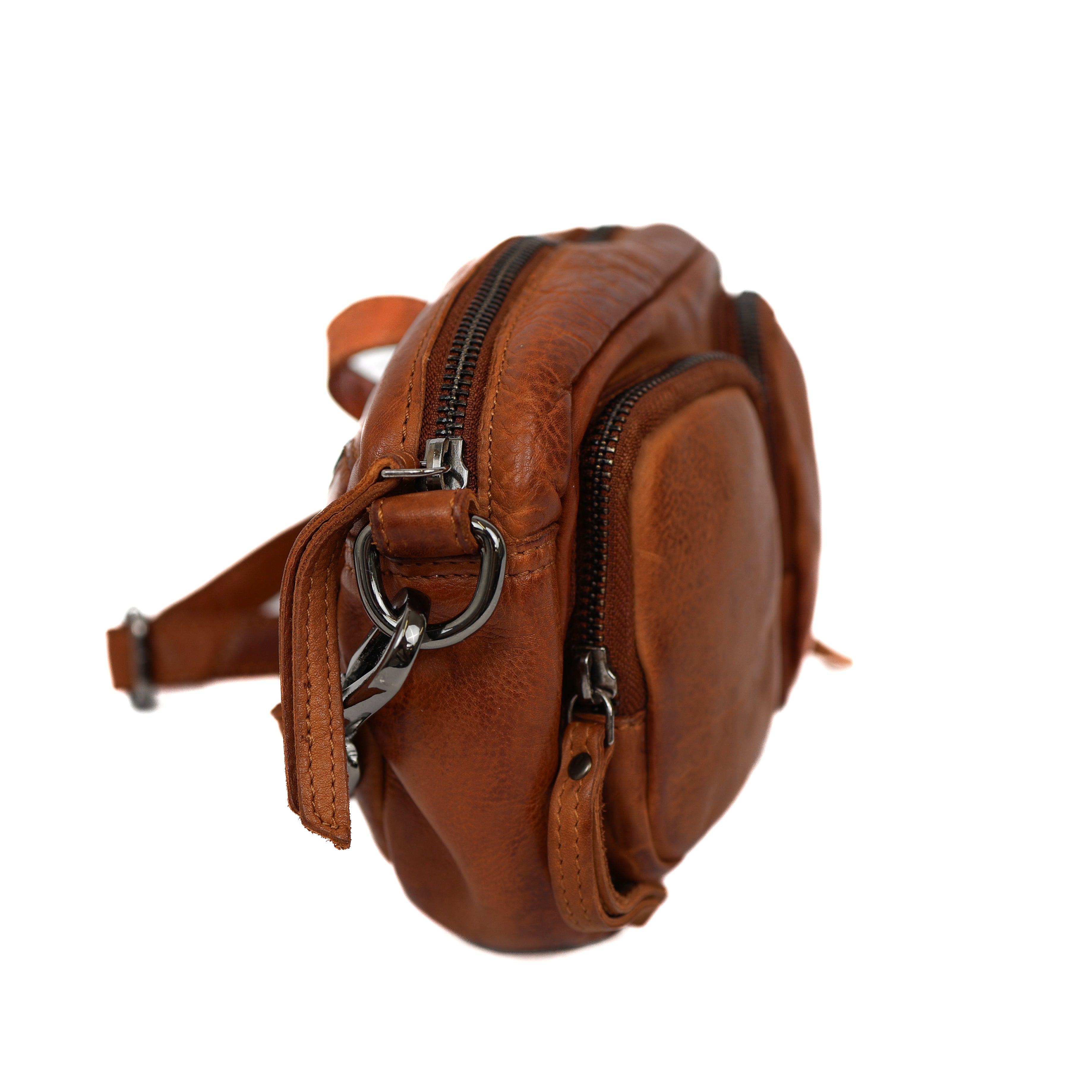 Klein schoudertasje met voorvakjes 'Amber' cognac