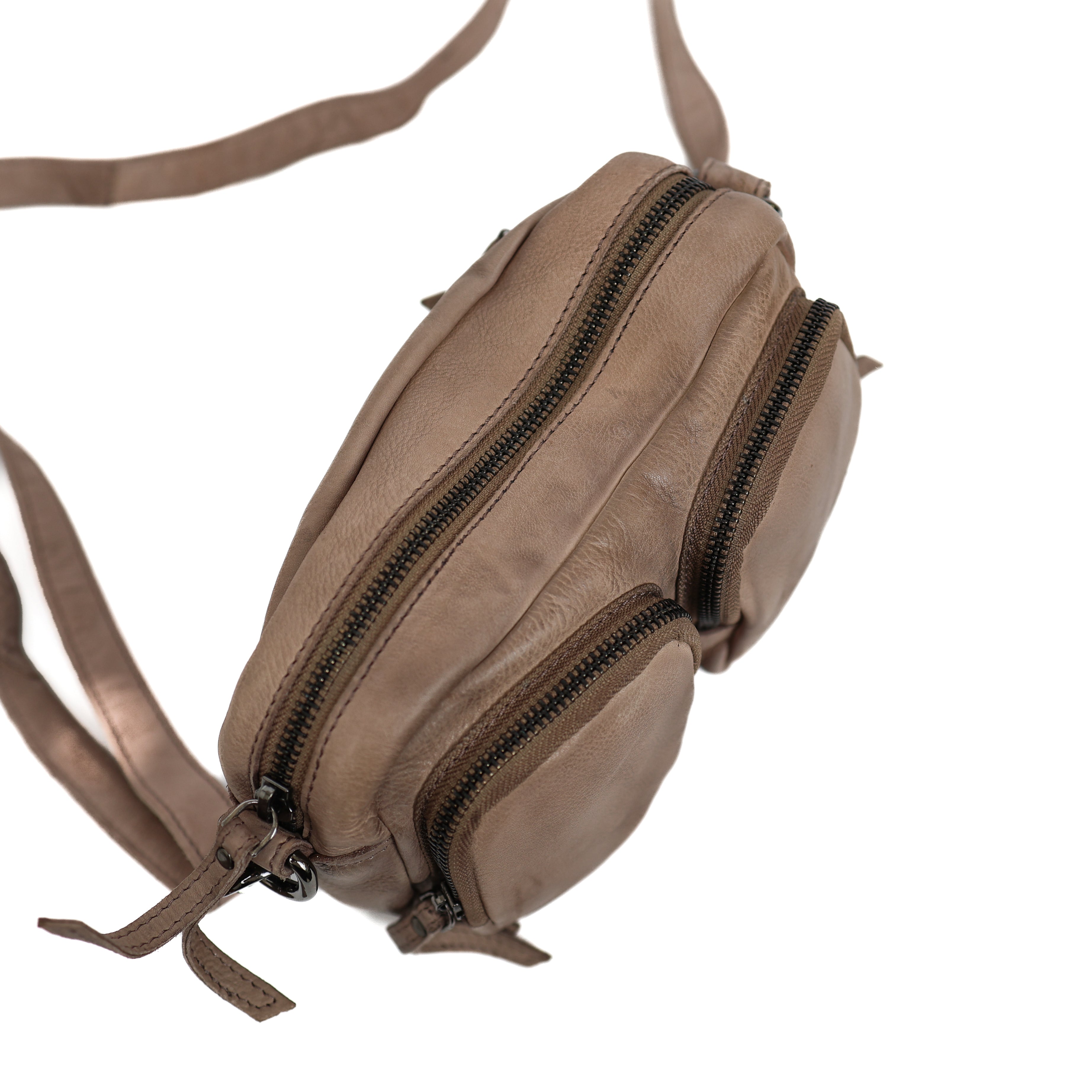Klein schoudertasje met voorvakjes 'Amber' taupe